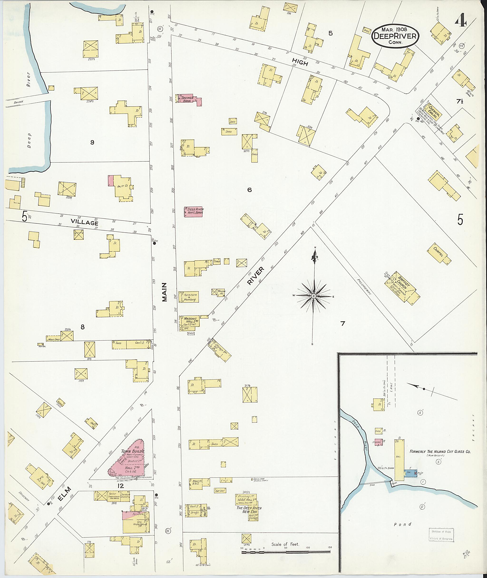 This old map of Deep River, Middlesex County, Connecticut was created by Sanborn Map Company in 1908