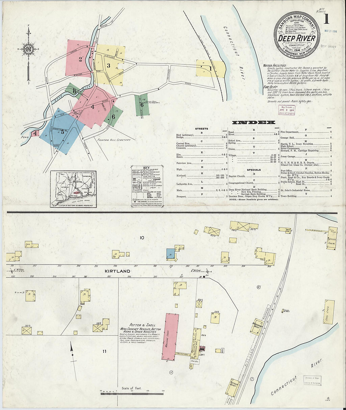 This old map of Deep River, Middlesex County, Connecticut was created by Sanborn Map Company in 1914