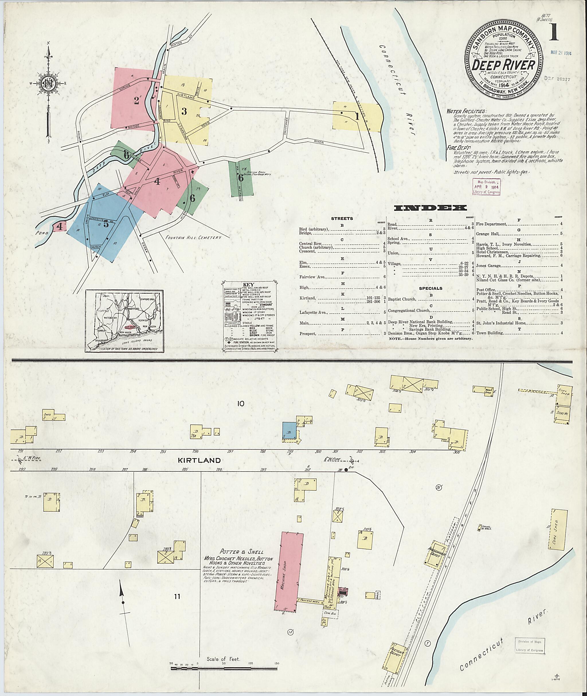 This old map of Deep River, Middlesex County, Connecticut was created by Sanborn Map Company in 1914