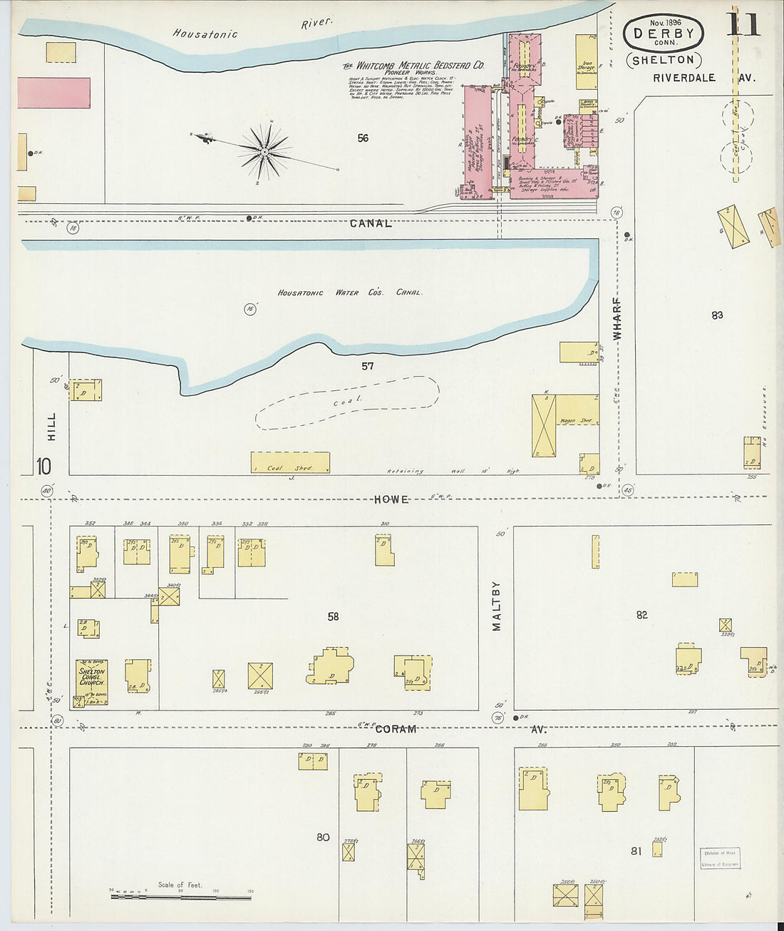 This old map of Derby, Shelton Fairfield County, Connecticut was created by Sanborn Map Company in 1896