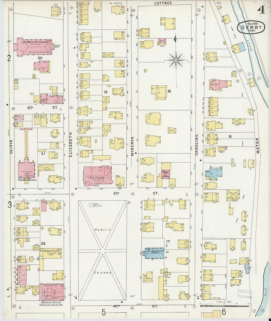 This old map of Derby, Shelton Fairfield County, Connecticut was created by Sanborn Map Company in 1896