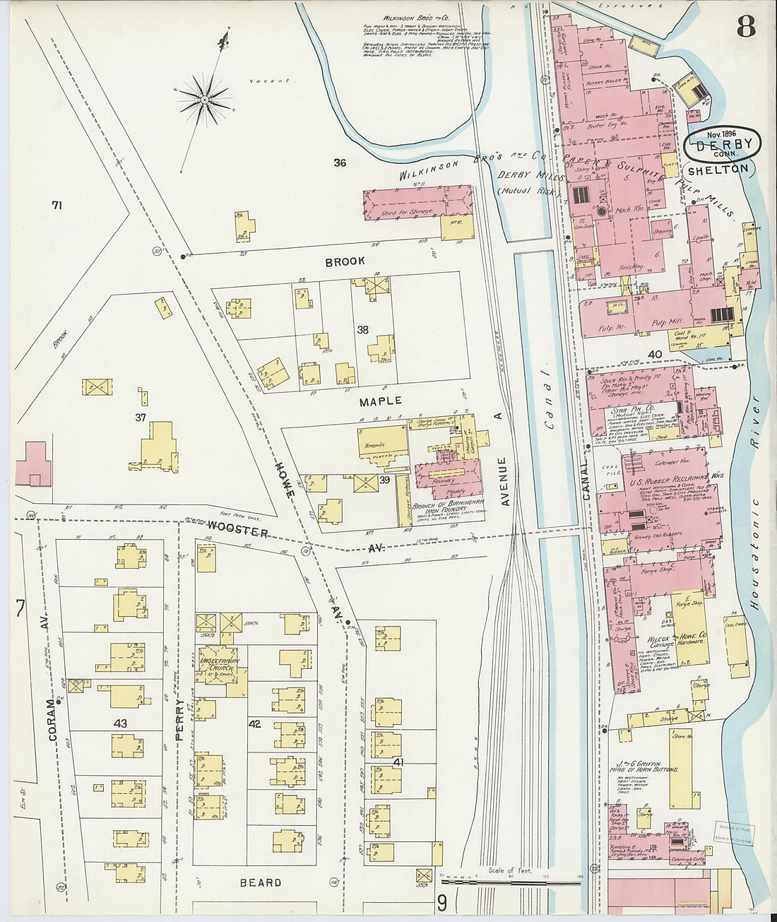 This old map of Derby, Shelton Fairfield County, Connecticut was created by Sanborn Map Company in 1896