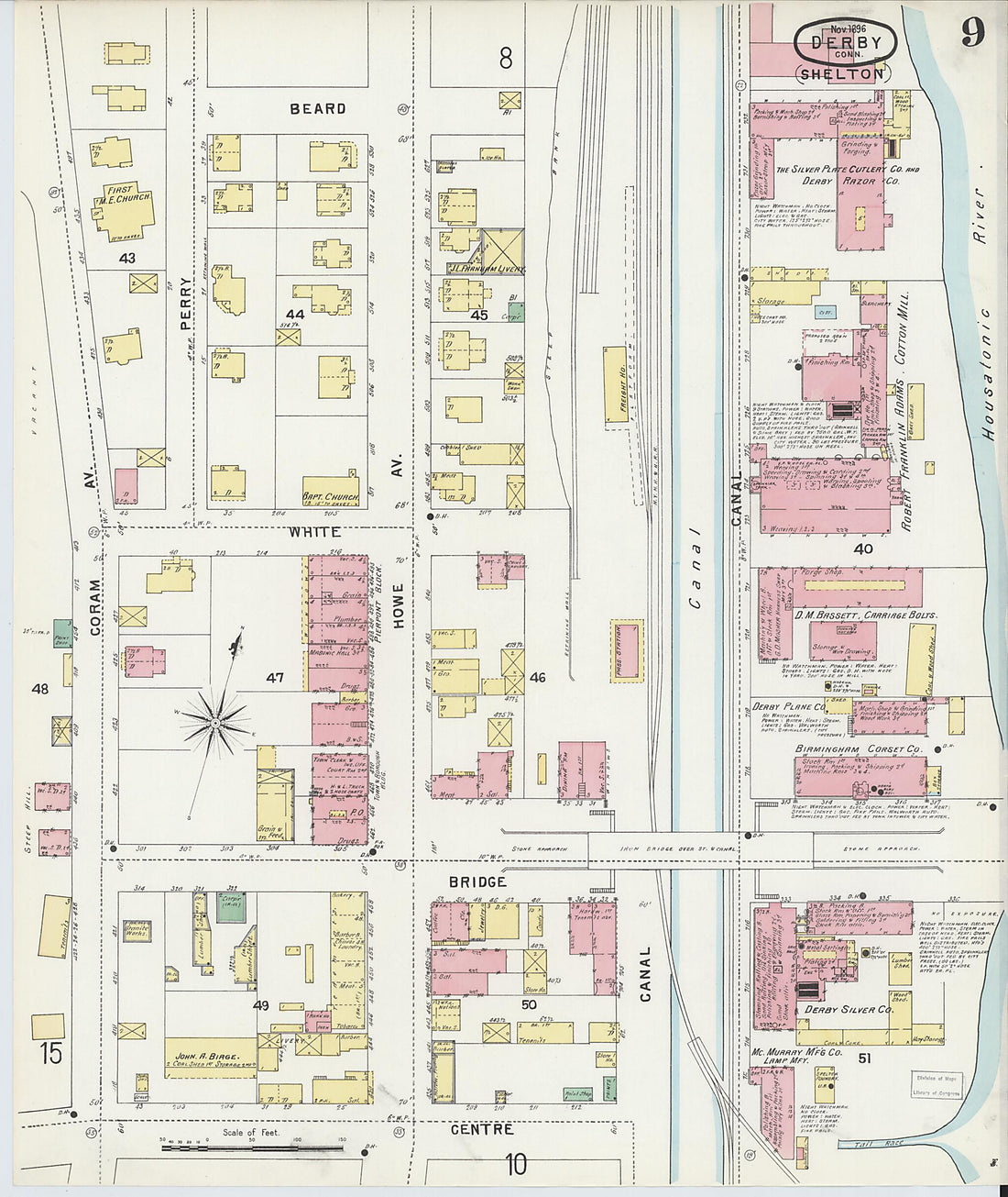 This old map of Derby, Shelton Fairfield County, Connecticut was created by Sanborn Map Company in 1896
