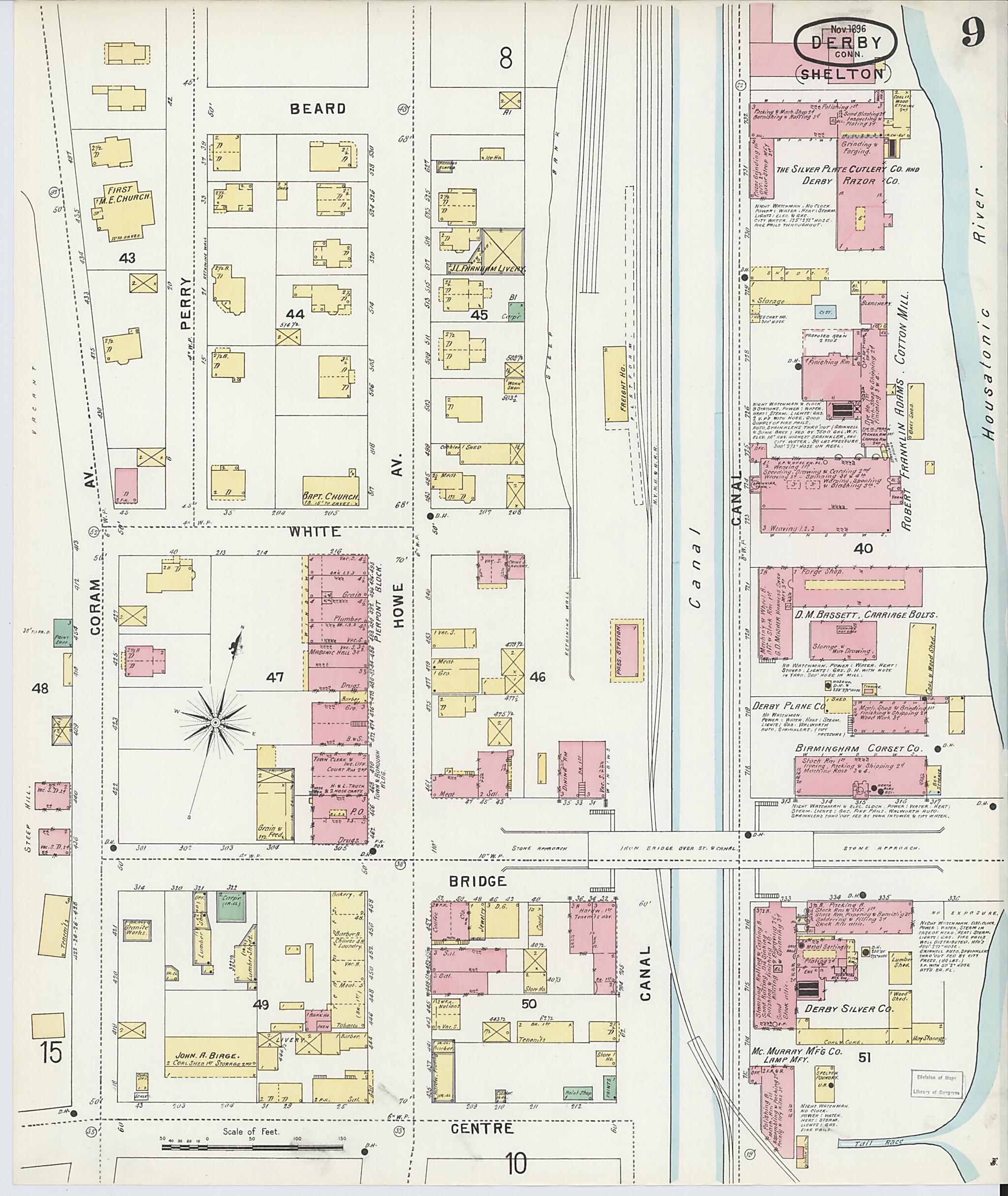 This old map of Derby, Shelton Fairfield County, Connecticut was created by Sanborn Map Company in 1896