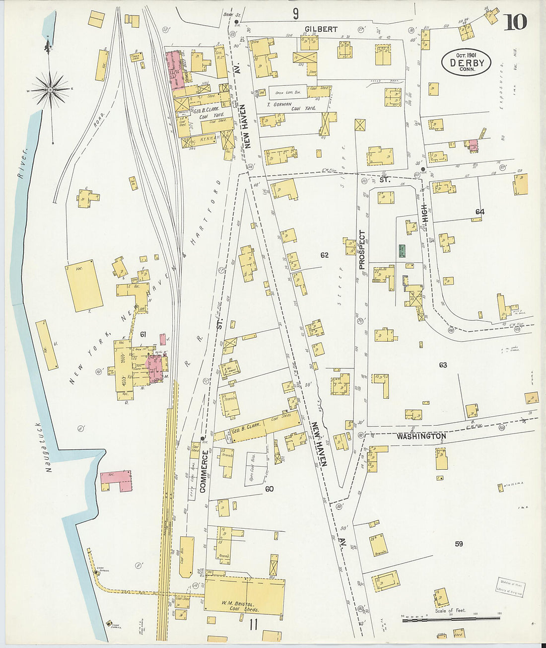 This old map of Derby, Shelton Fairfield County, Connecticut was created by Sanborn Map Company in 1901