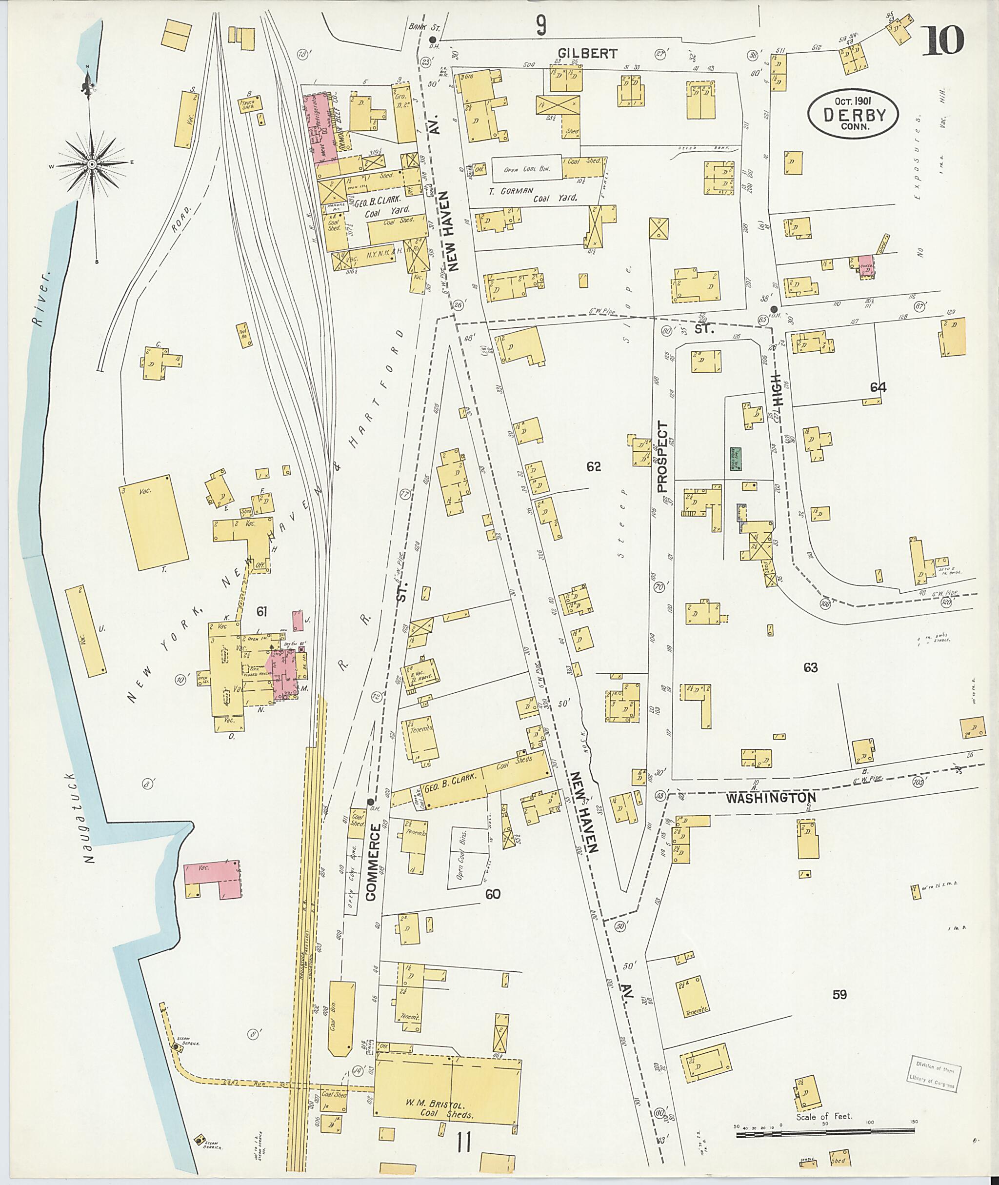 This old map of Derby, Shelton Fairfield County, Connecticut was created by Sanborn Map Company in 1901