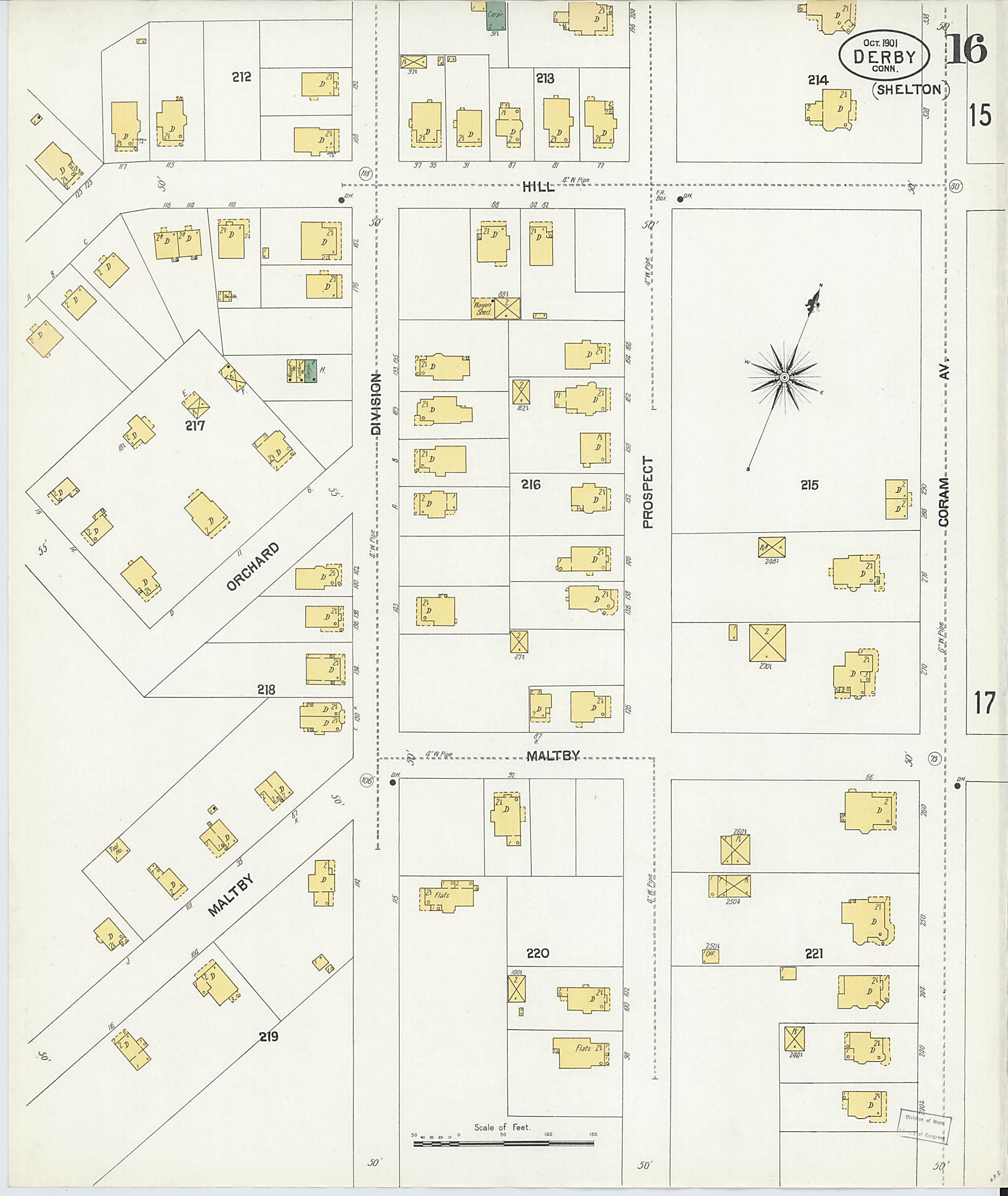This old map of Derby, Shelton Fairfield County, Connecticut was created by Sanborn Map Company in 1901