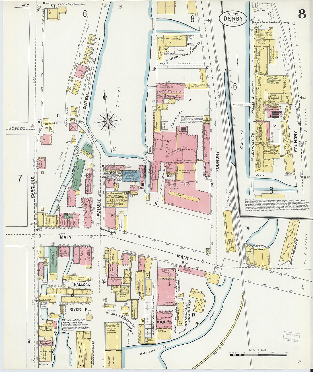 This old map of Derby, Shelton Fairfield County, Connecticut was created by Sanborn Map Company in 1901