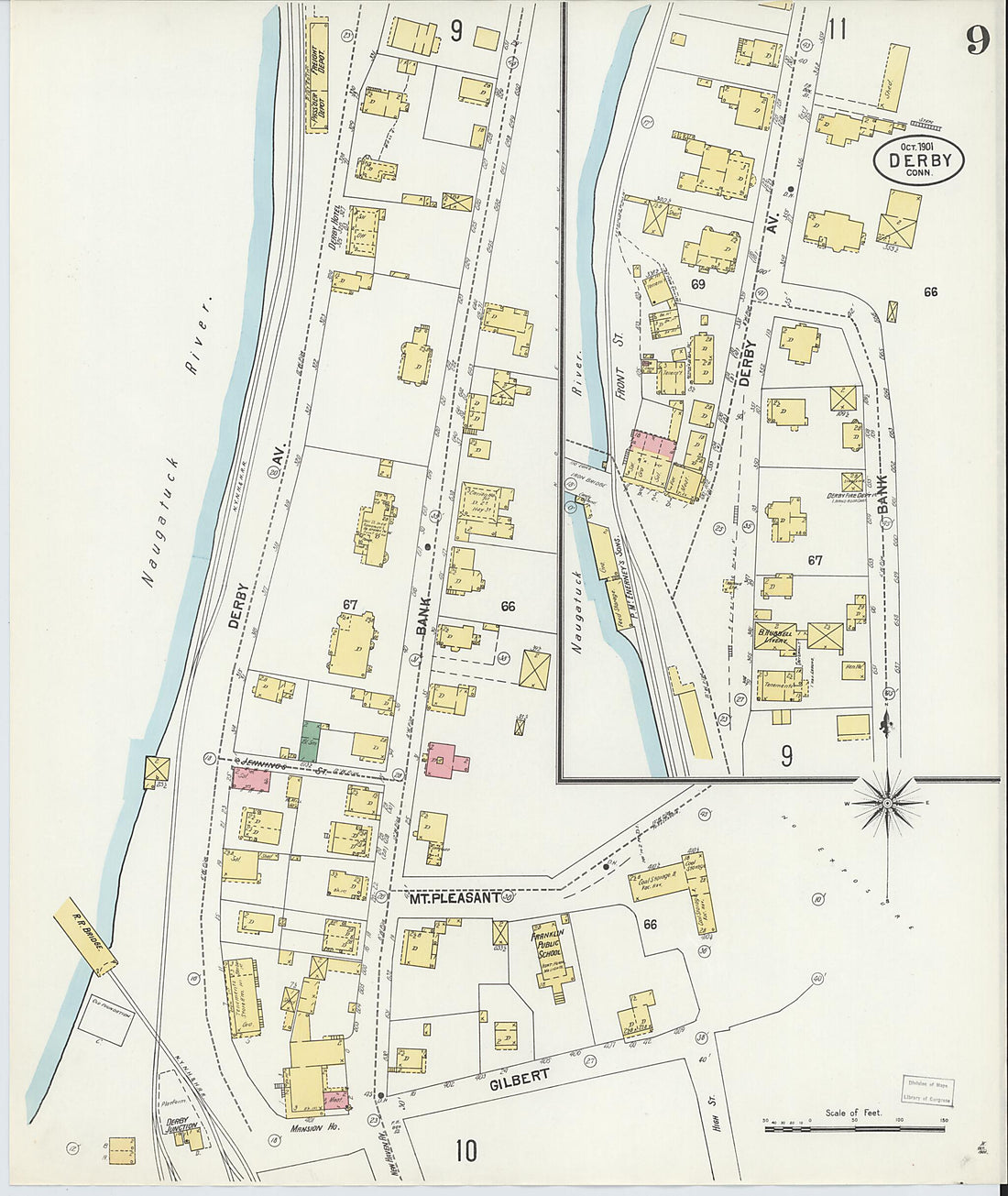 This old map of Derby, Shelton Fairfield County, Connecticut was created by Sanborn Map Company in 1901