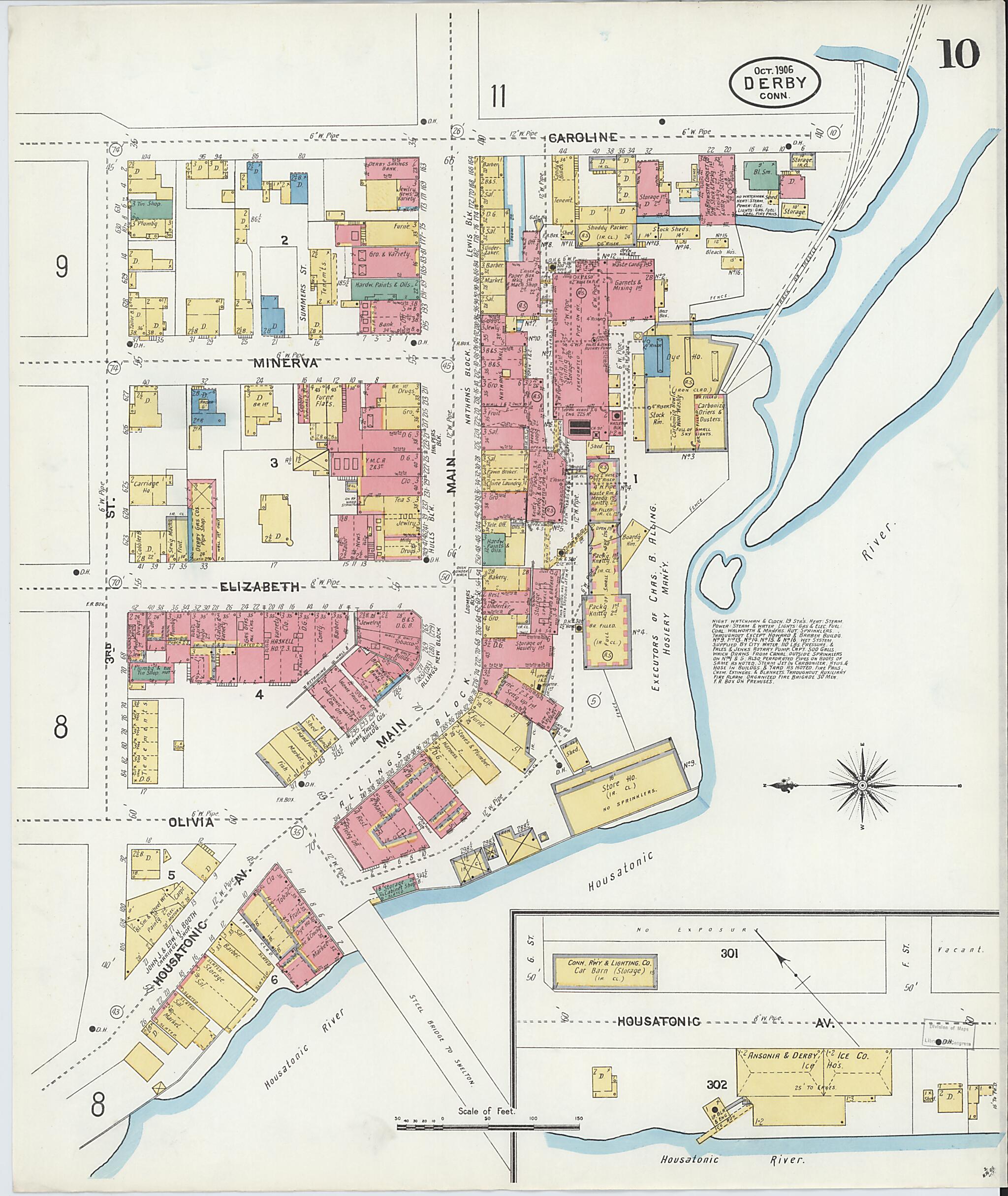This old map of Derby, Shelton Fairfield County, Connecticut was created by Sanborn Map Company in 1906
