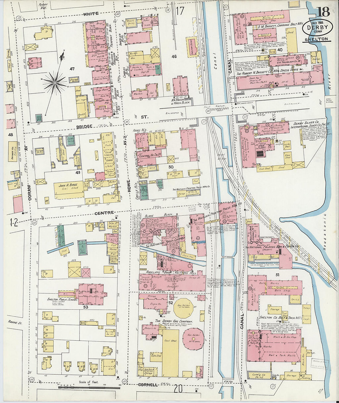 This old map of Derby, Shelton Fairfield County, Connecticut was created by Sanborn Map Company in 1906