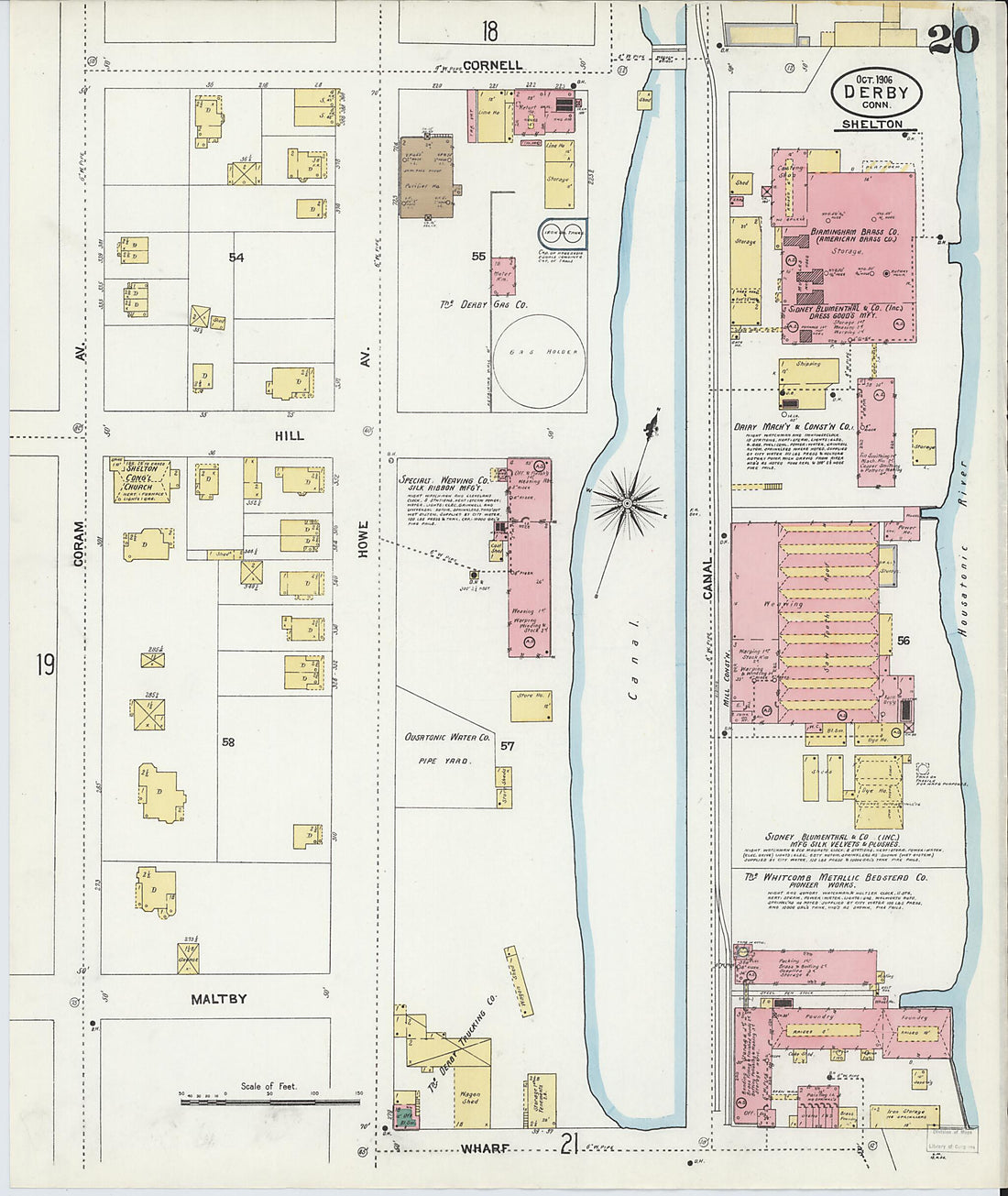 This old map of Derby, Shelton Fairfield County, Connecticut was created by Sanborn Map Company in 1906