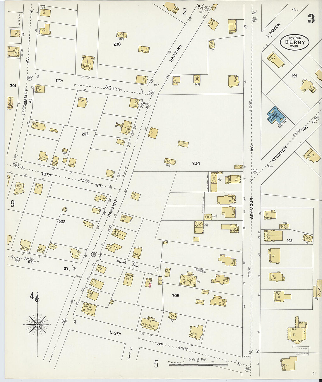 This old map of Derby, Shelton Fairfield County, Connecticut was created by Sanborn Map Company in 1906
