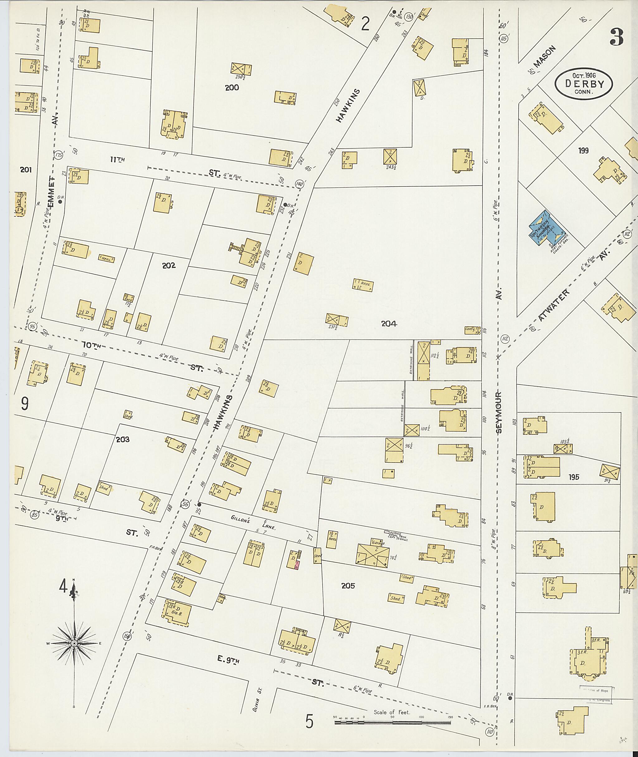This old map of Derby, Shelton Fairfield County, Connecticut was created by Sanborn Map Company in 1906