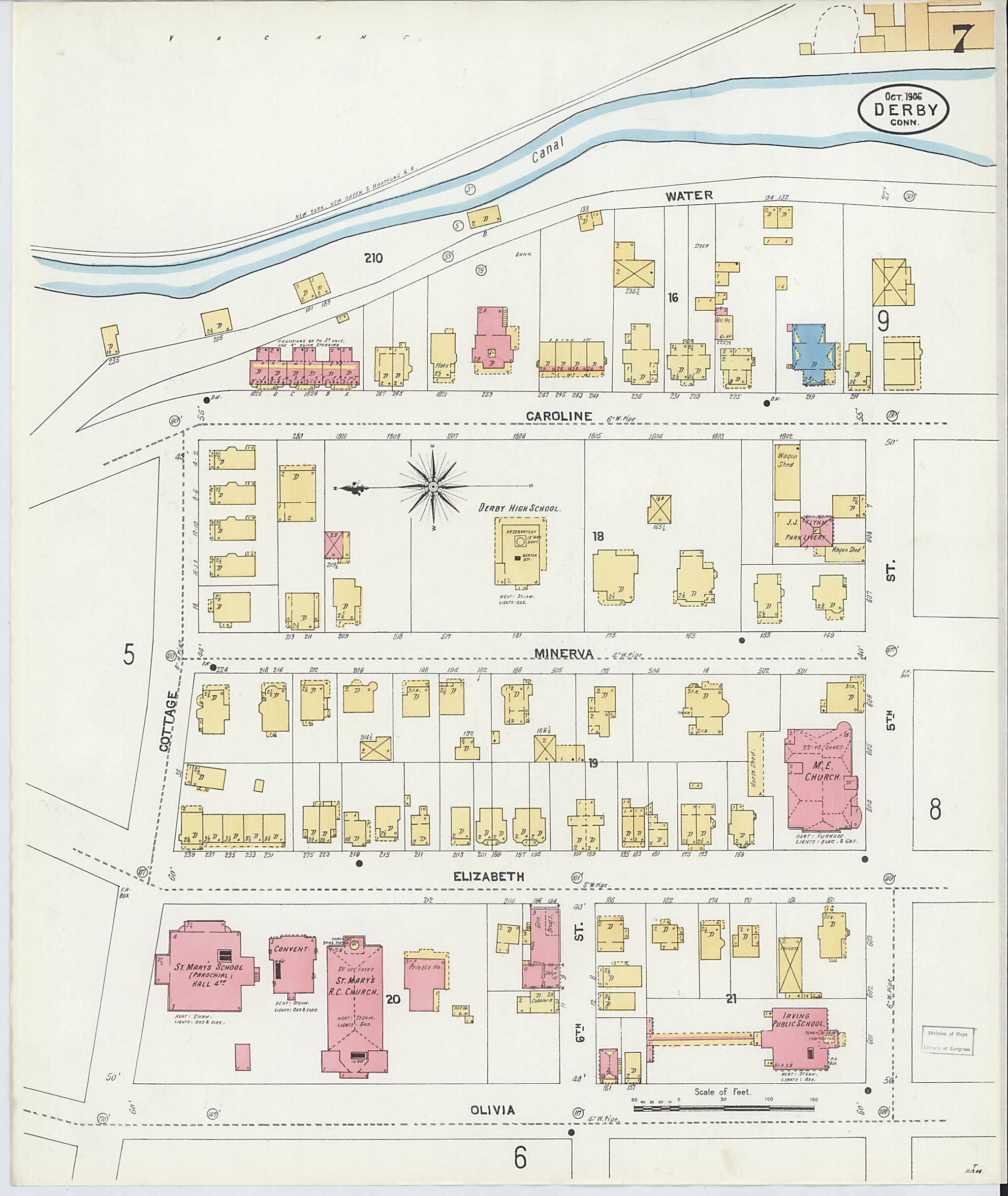 This old map of Derby, Shelton Fairfield County, Connecticut was created by Sanborn Map Company in 1906