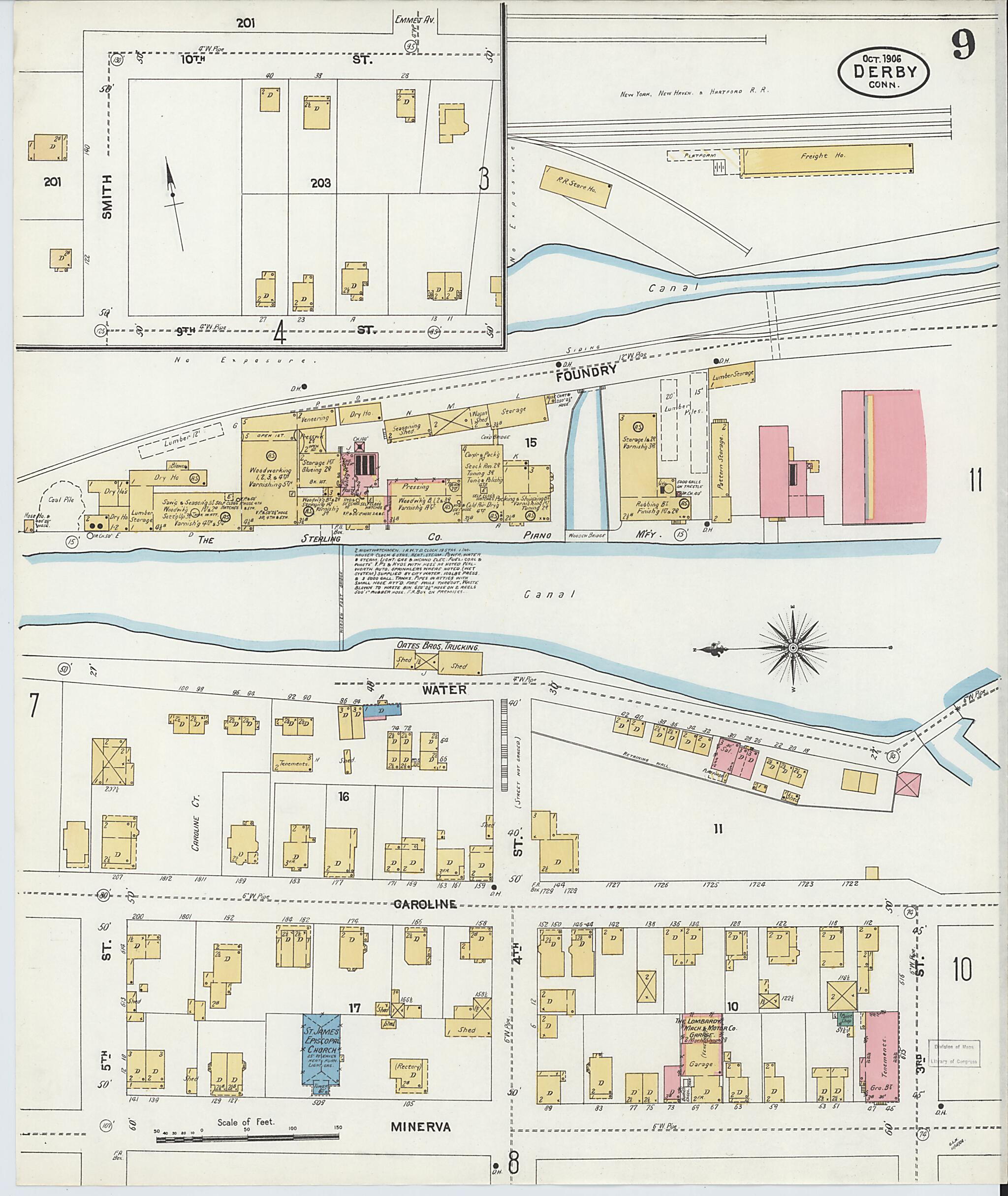 This old map of Derby, Shelton Fairfield County, Connecticut was created by Sanborn Map Company in 1906