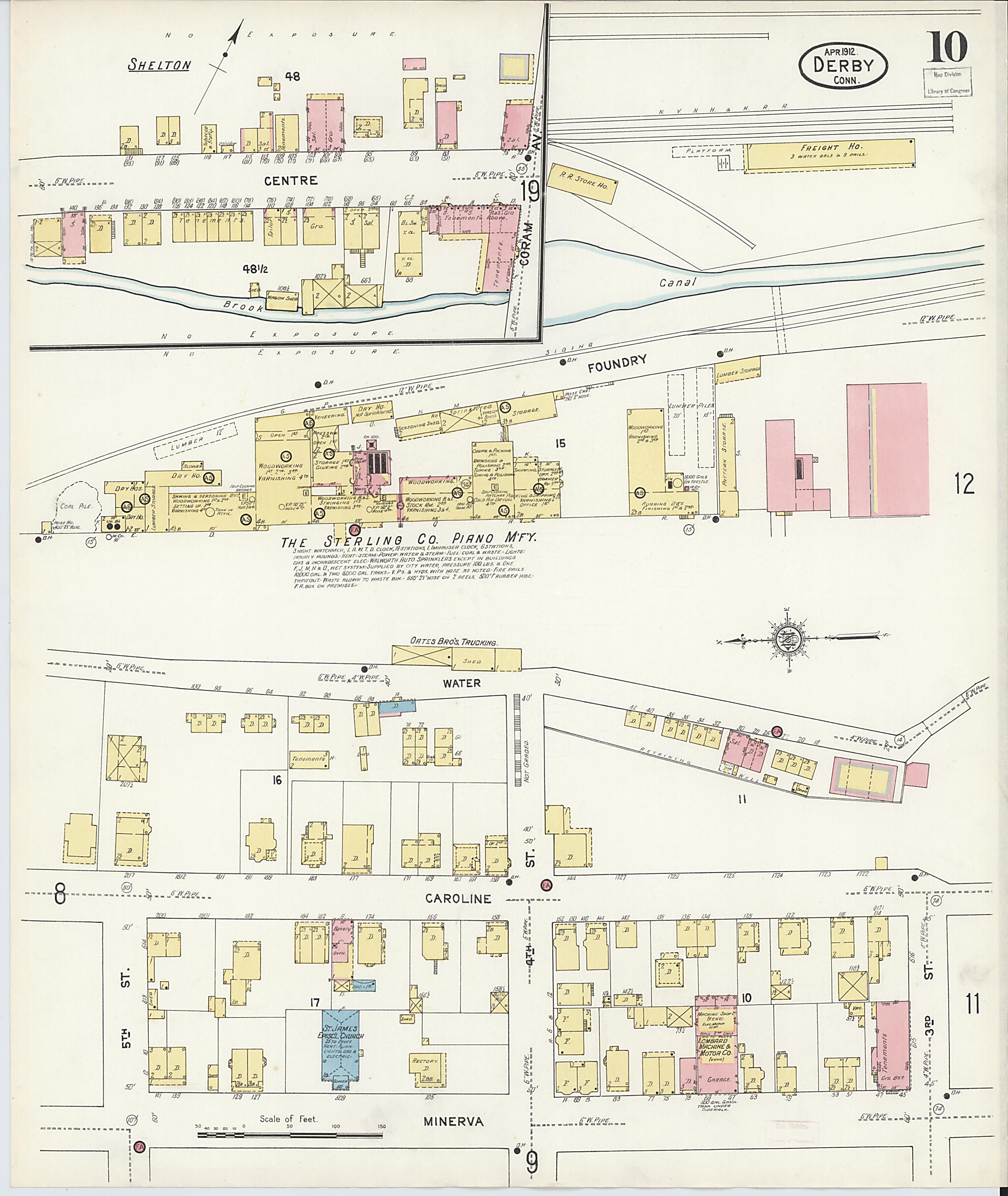 This old map of Derby, Shelton Fairfield County, Connecticut was created by Sanborn Map Company in 1912