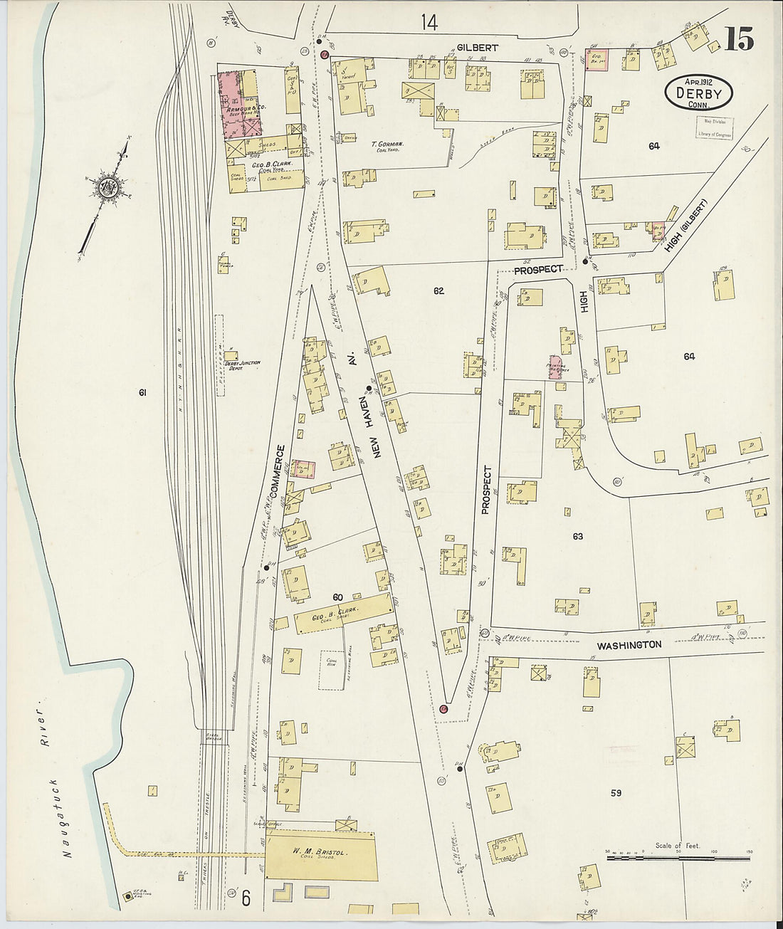 This old map of Derby, Shelton Fairfield County, Connecticut was created by Sanborn Map Company in 1912