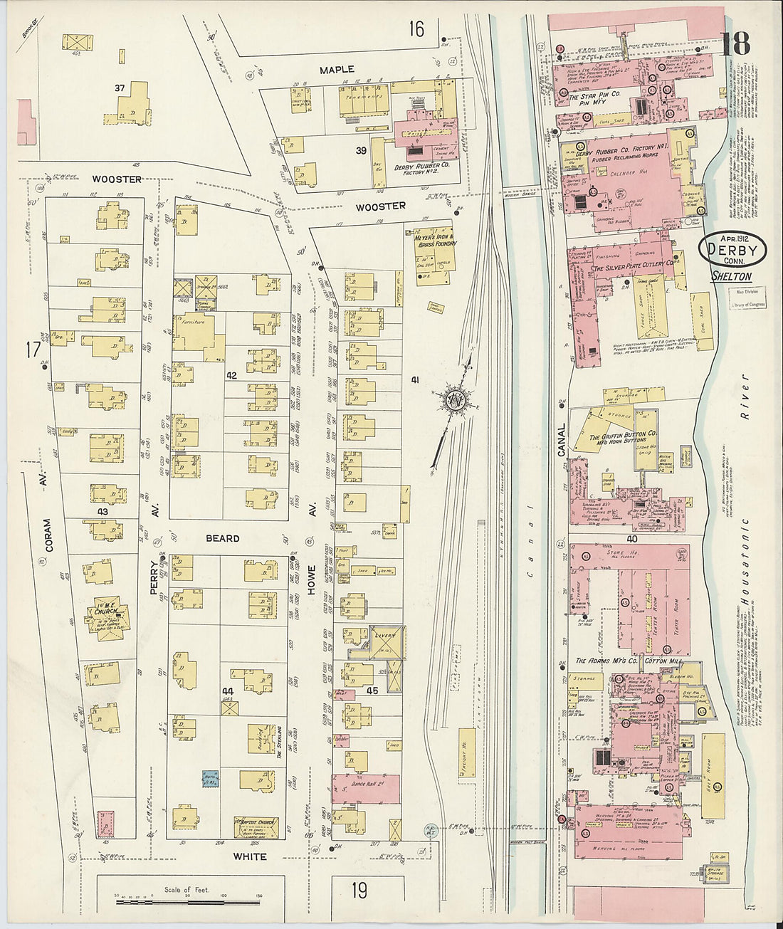 This old map of Derby, Shelton Fairfield County, Connecticut was created by Sanborn Map Company in 1912
