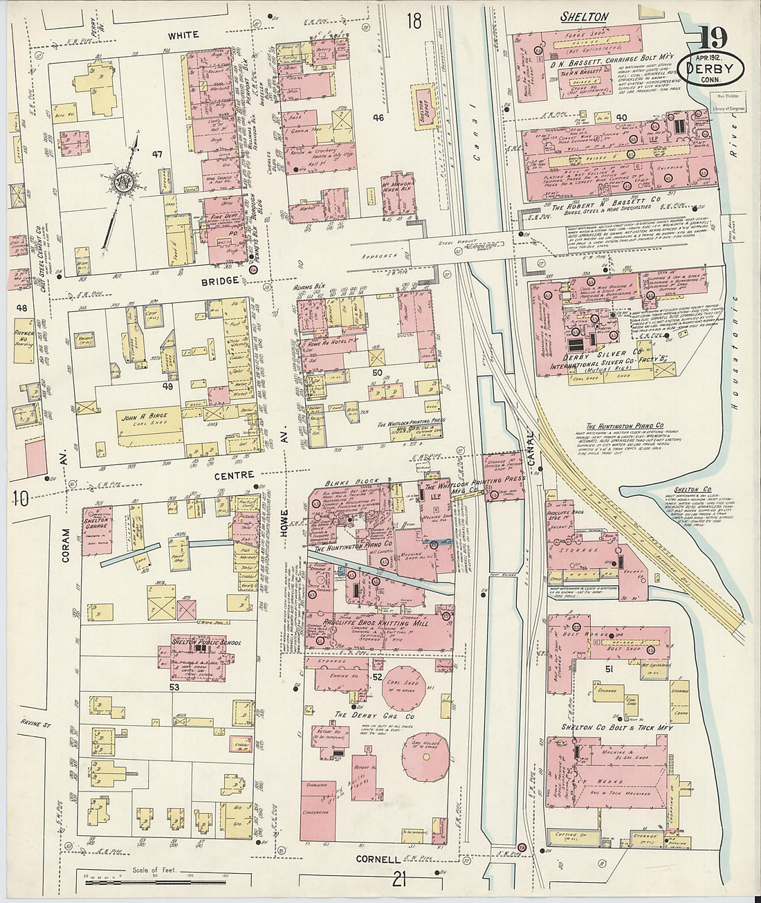 This old map of Derby, Shelton Fairfield County, Connecticut was created by Sanborn Map Company in 1912