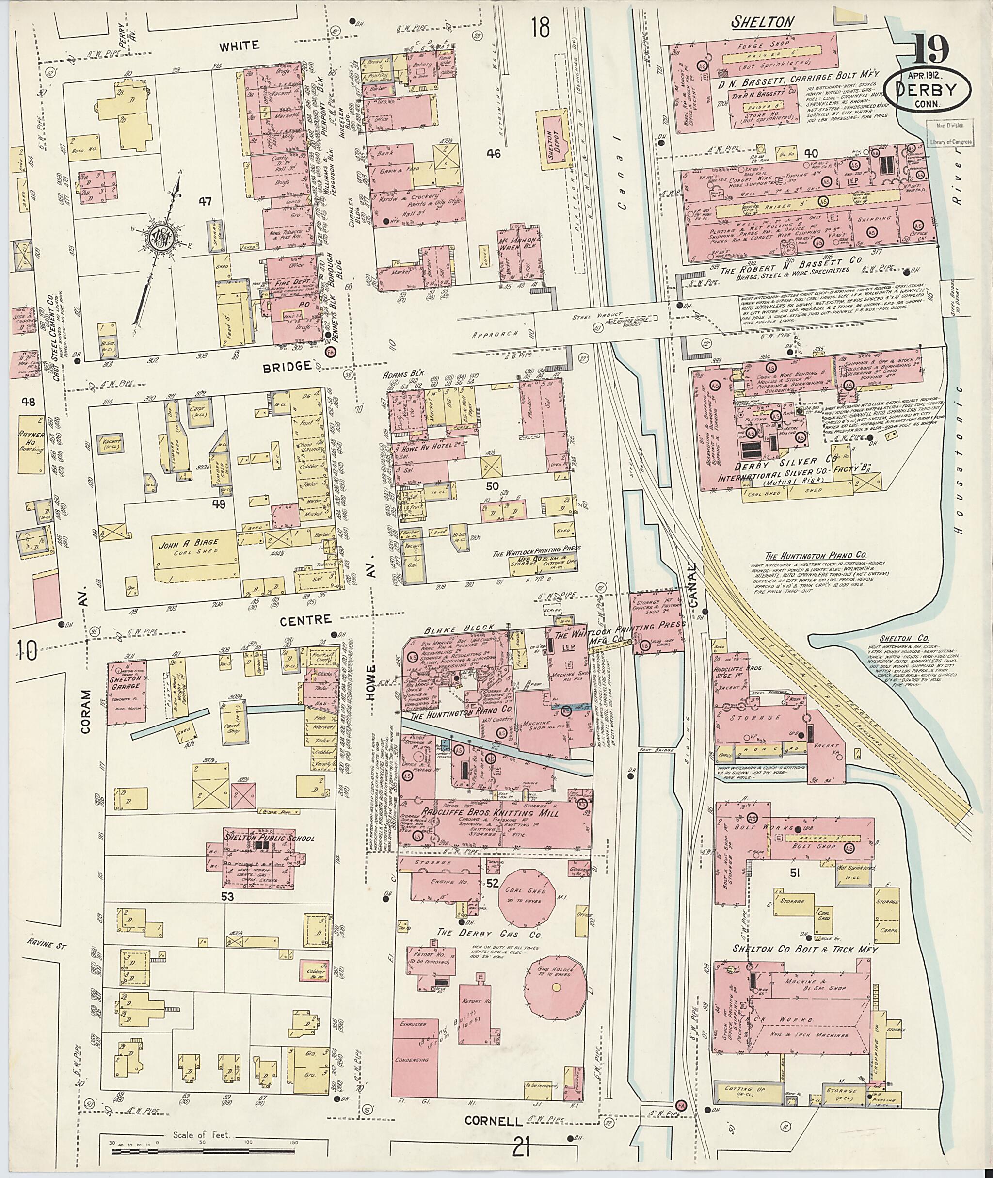 This old map of Derby, Shelton Fairfield County, Connecticut was created by Sanborn Map Company in 1912