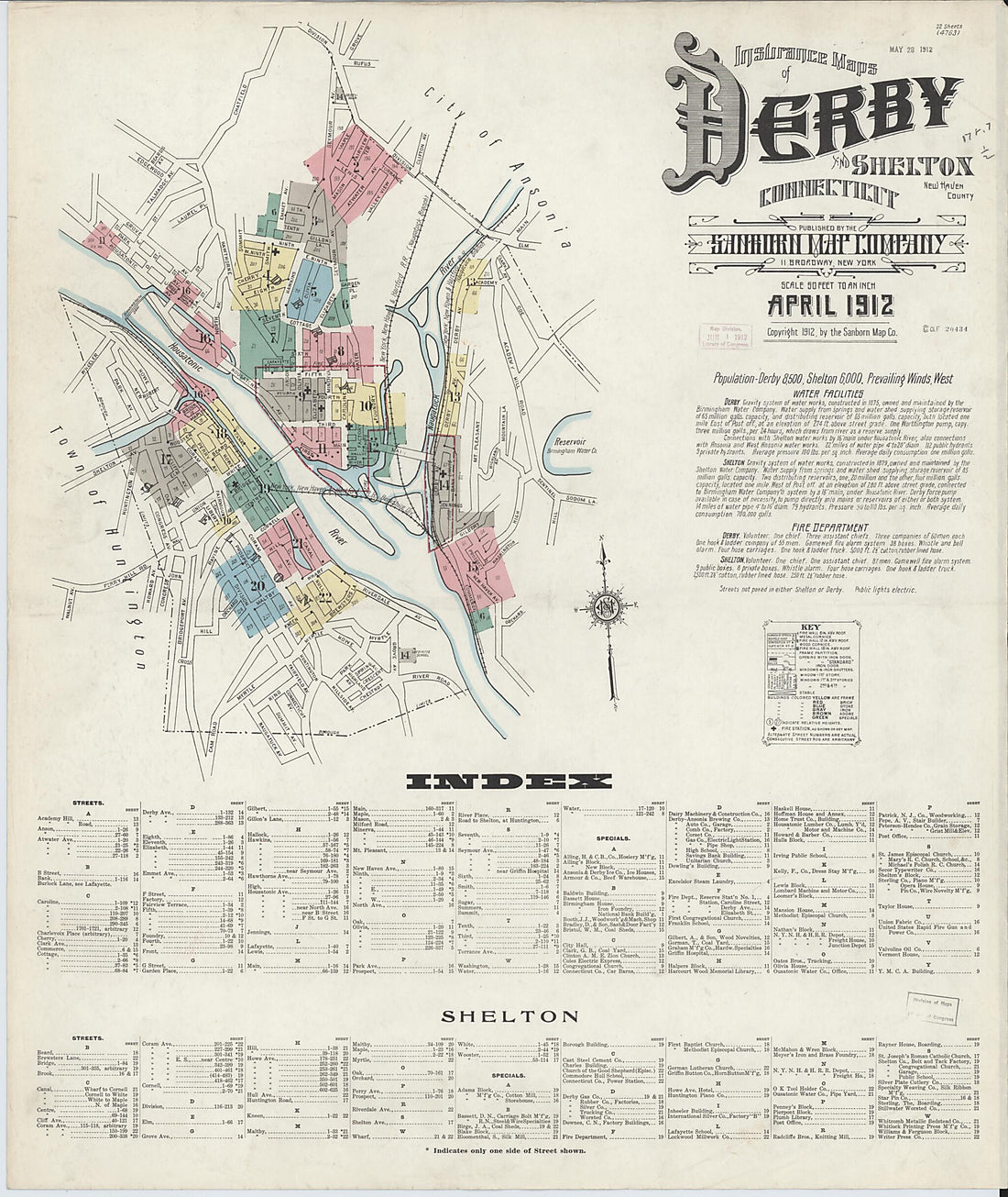 This old map of Derby, Shelton Fairfield County, Connecticut was created by Sanborn Map Company in 1912