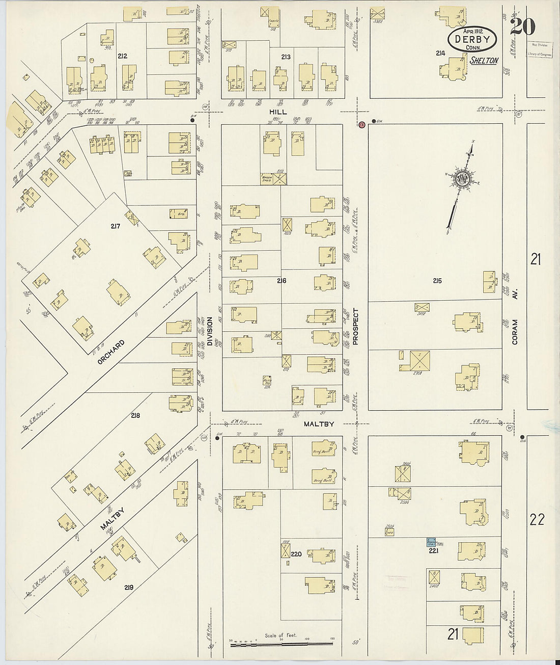 This old map of Derby, Shelton Fairfield County, Connecticut was created by Sanborn Map Company in 1912