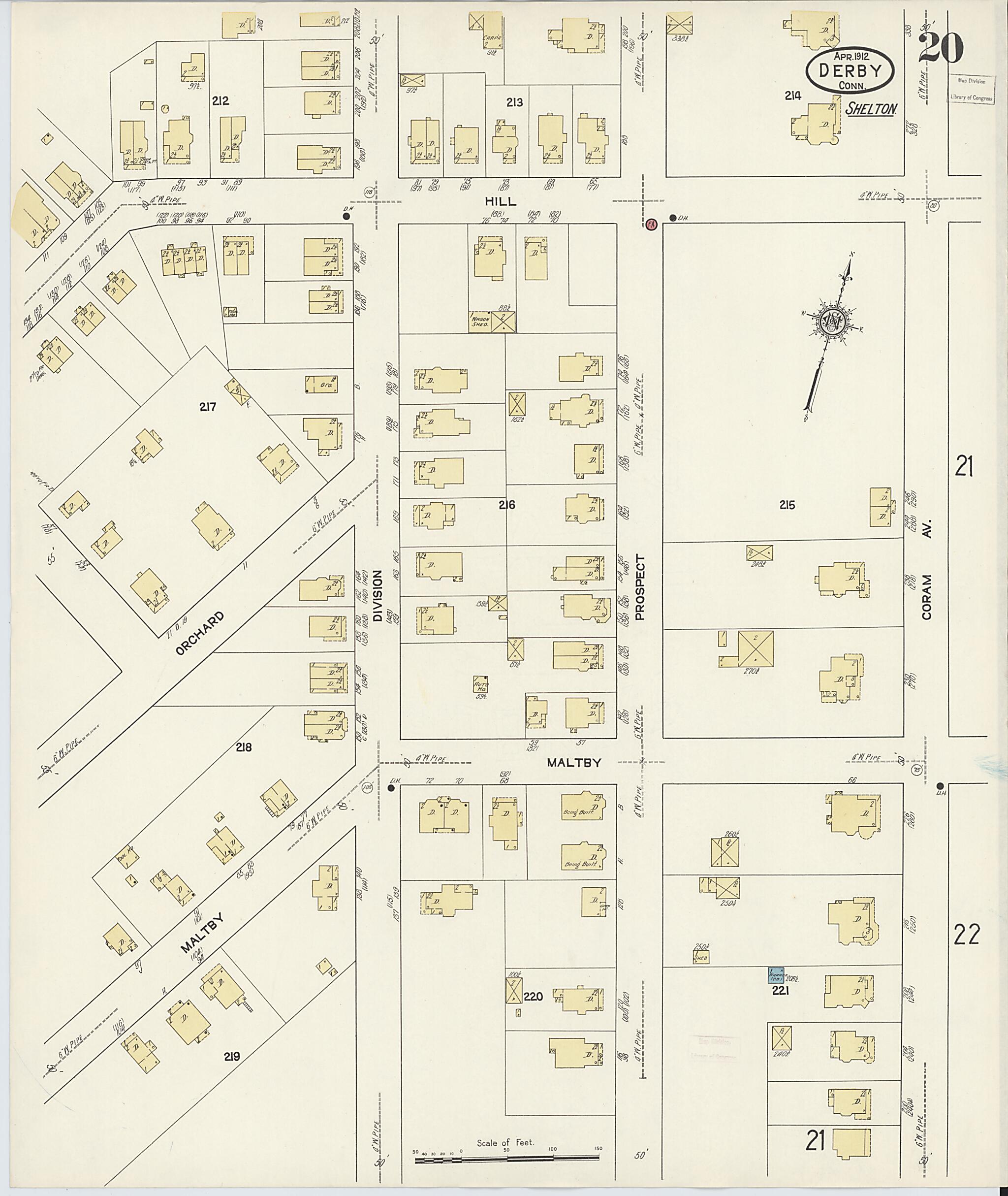 This old map of Derby, Shelton Fairfield County, Connecticut was created by Sanborn Map Company in 1912