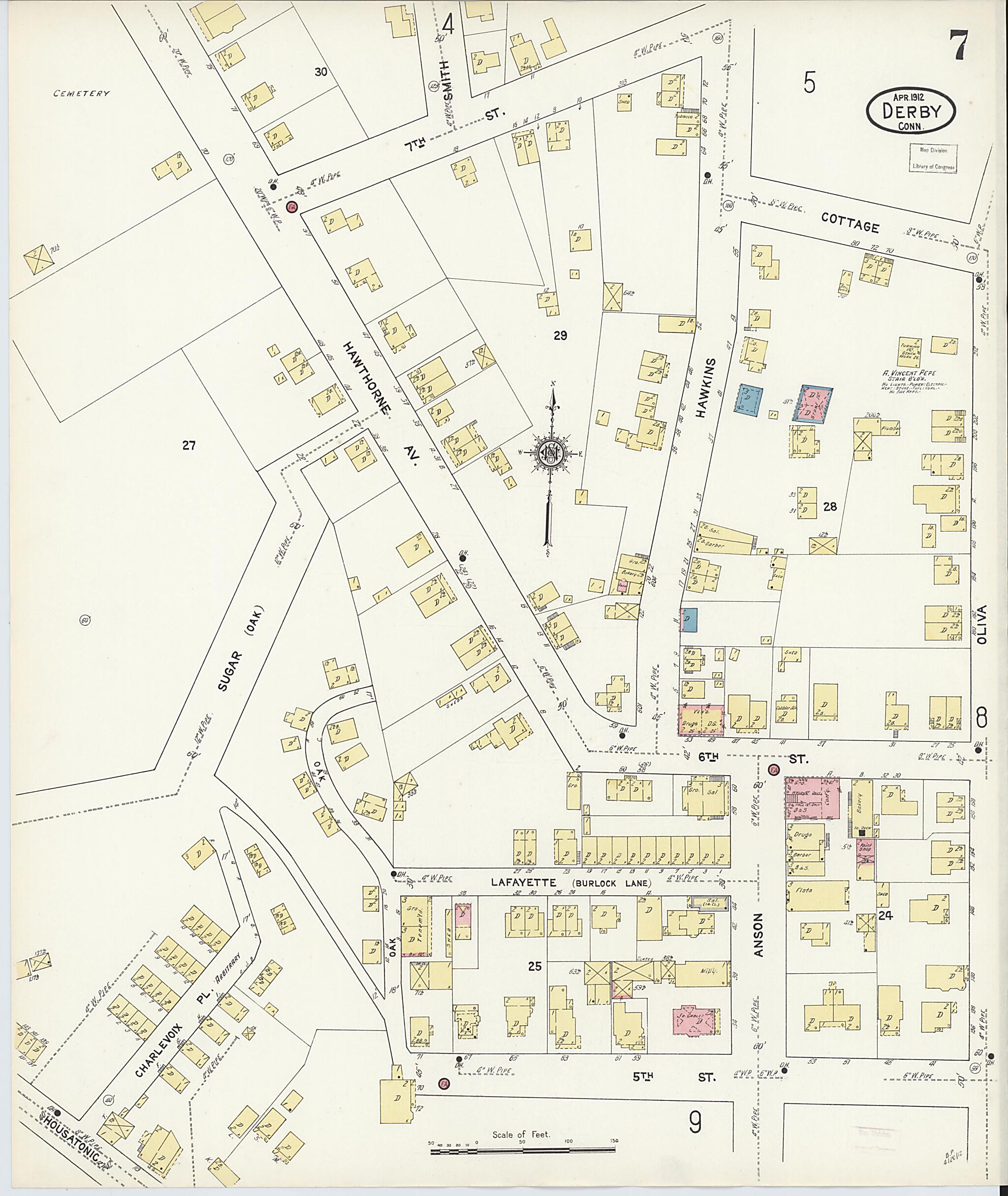 This old map of Derby, Shelton Fairfield County, Connecticut was created by Sanborn Map Company in 1912