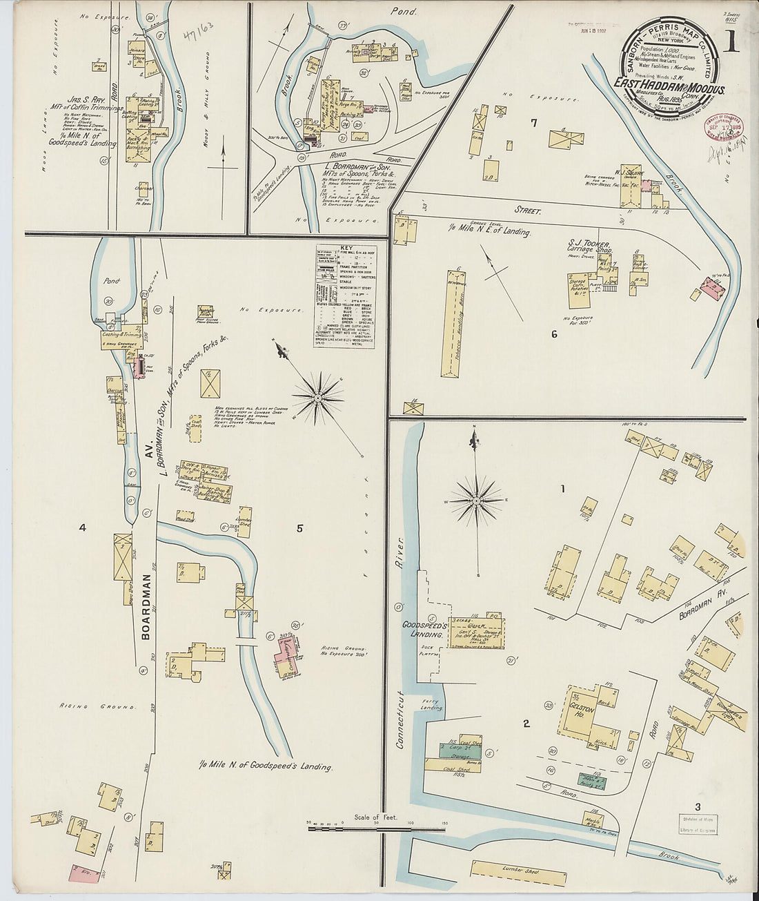 This old map of Moodus, Middlesex County, Connecticut was created by Sanborn Map Company in 1895