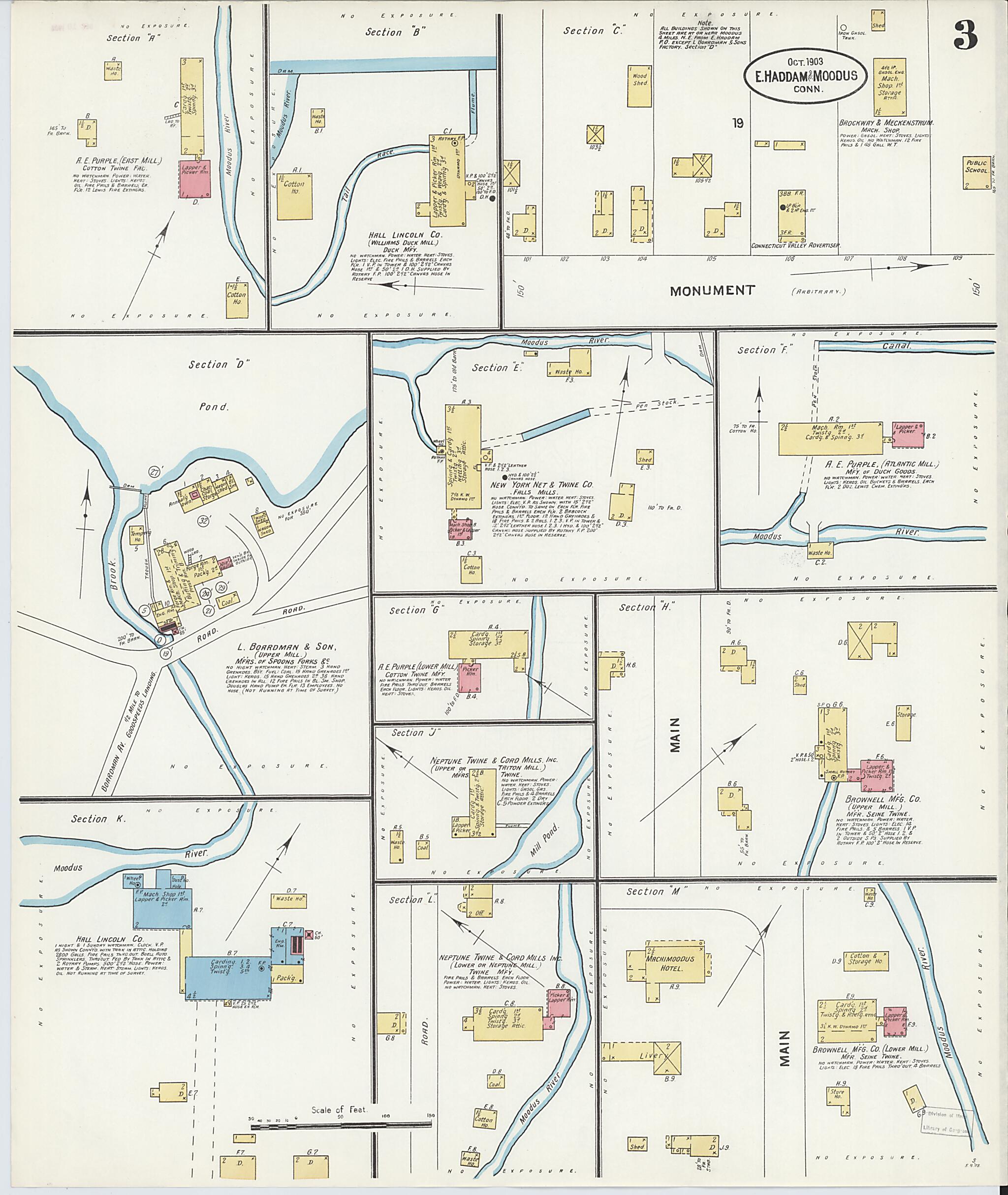 This old map of Moodus, Middlesex County, Connecticut was created by Sanborn Map Company in 1903