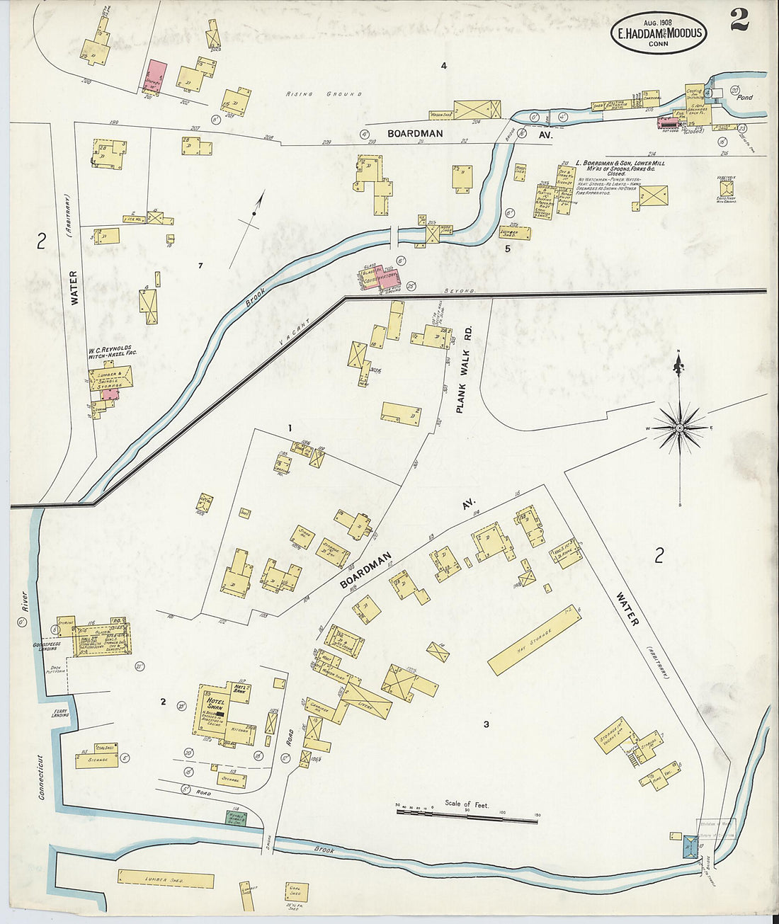 This old map of Moodus, Middlesex County, Connecticut was created by Sanborn Map Company in 1908