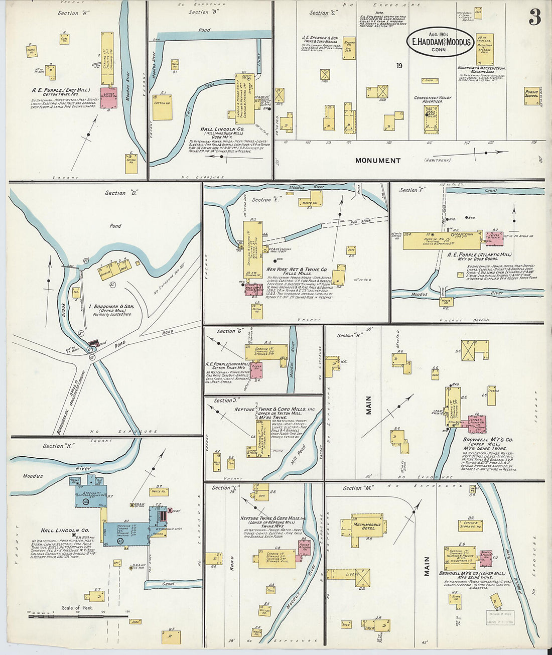 This old map of Moodus, Middlesex County, Connecticut was created by Sanborn Map Company in 1908