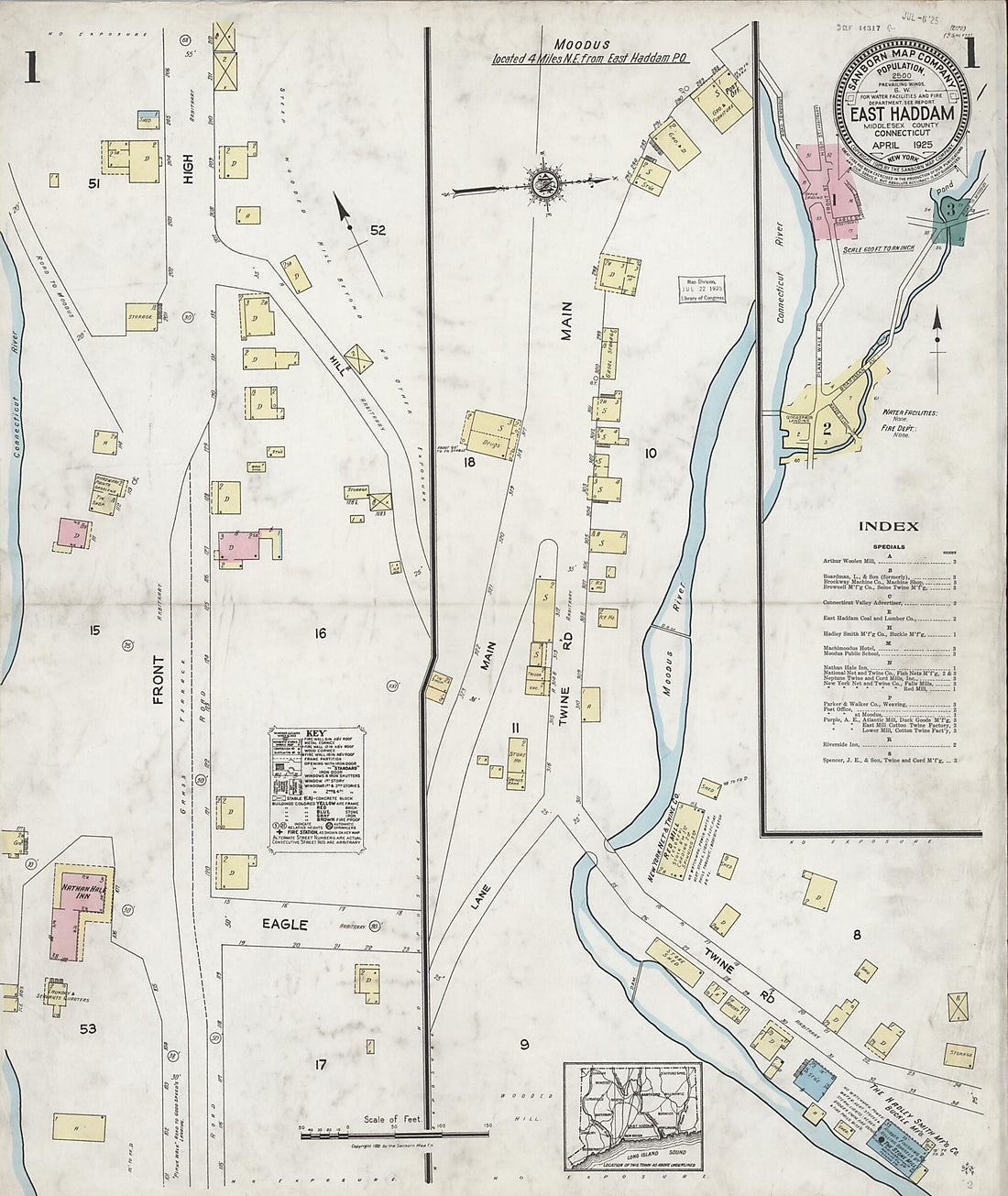 This old map of East Haddam, Middlesex County, Connecticut was created by Sanborn Map Company in 1925