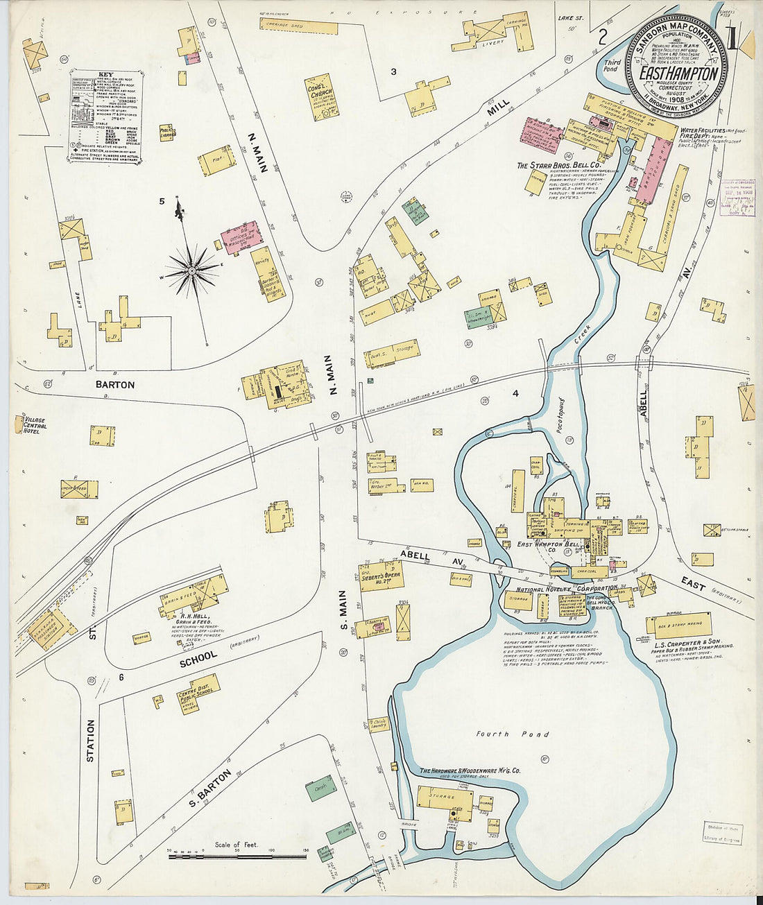 This old map of East Hampton, Middlesex County, Connecticut was created by Sanborn Map Company in 1908