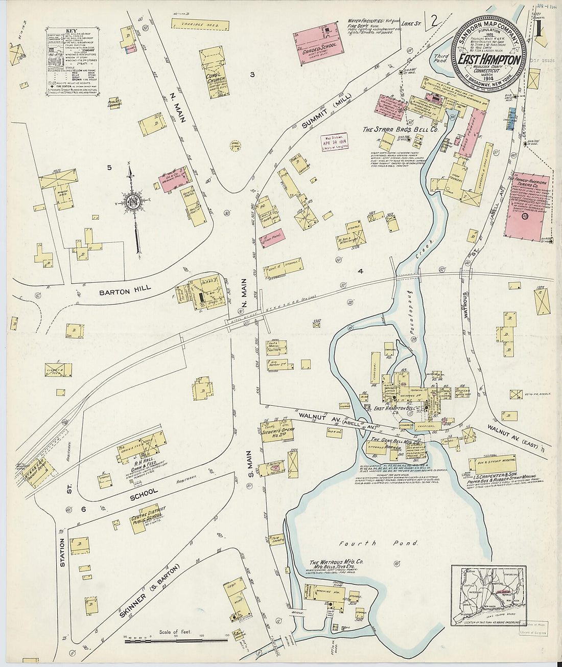This old map of East Hampton, Middlesex County, Connecticut was created by Sanborn Map Company in 1914