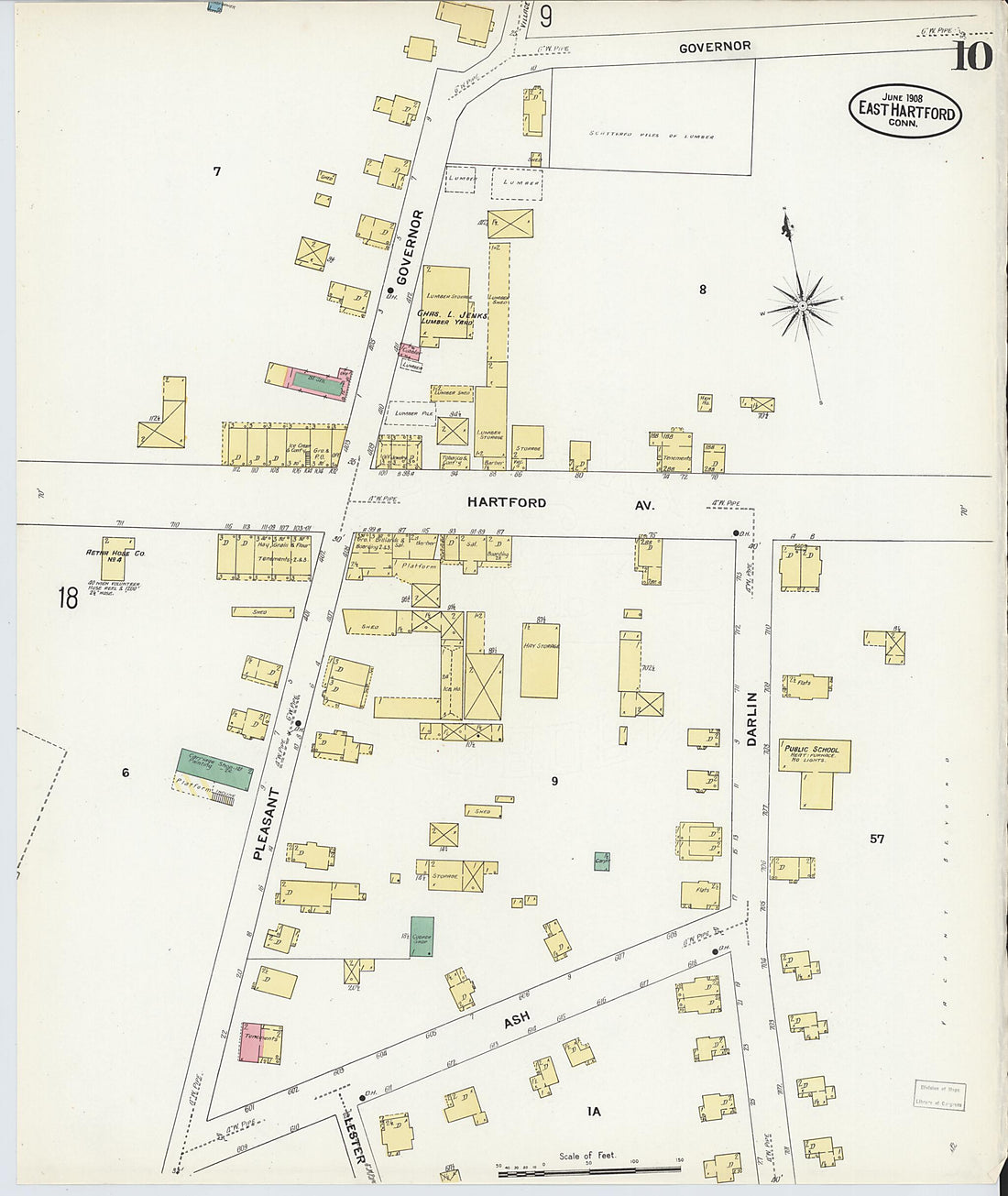 This old map of East Hartford, Hartford County, Connecticut was created by Sanborn Map Company in 1908