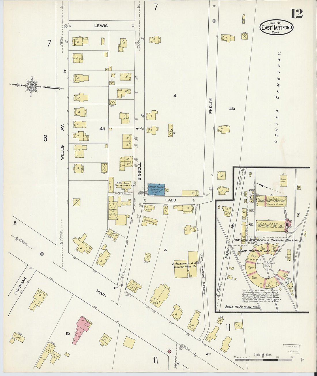 This old map of East Hartford, Hartford County, Connecticut was created by Sanborn Map Company in 1913