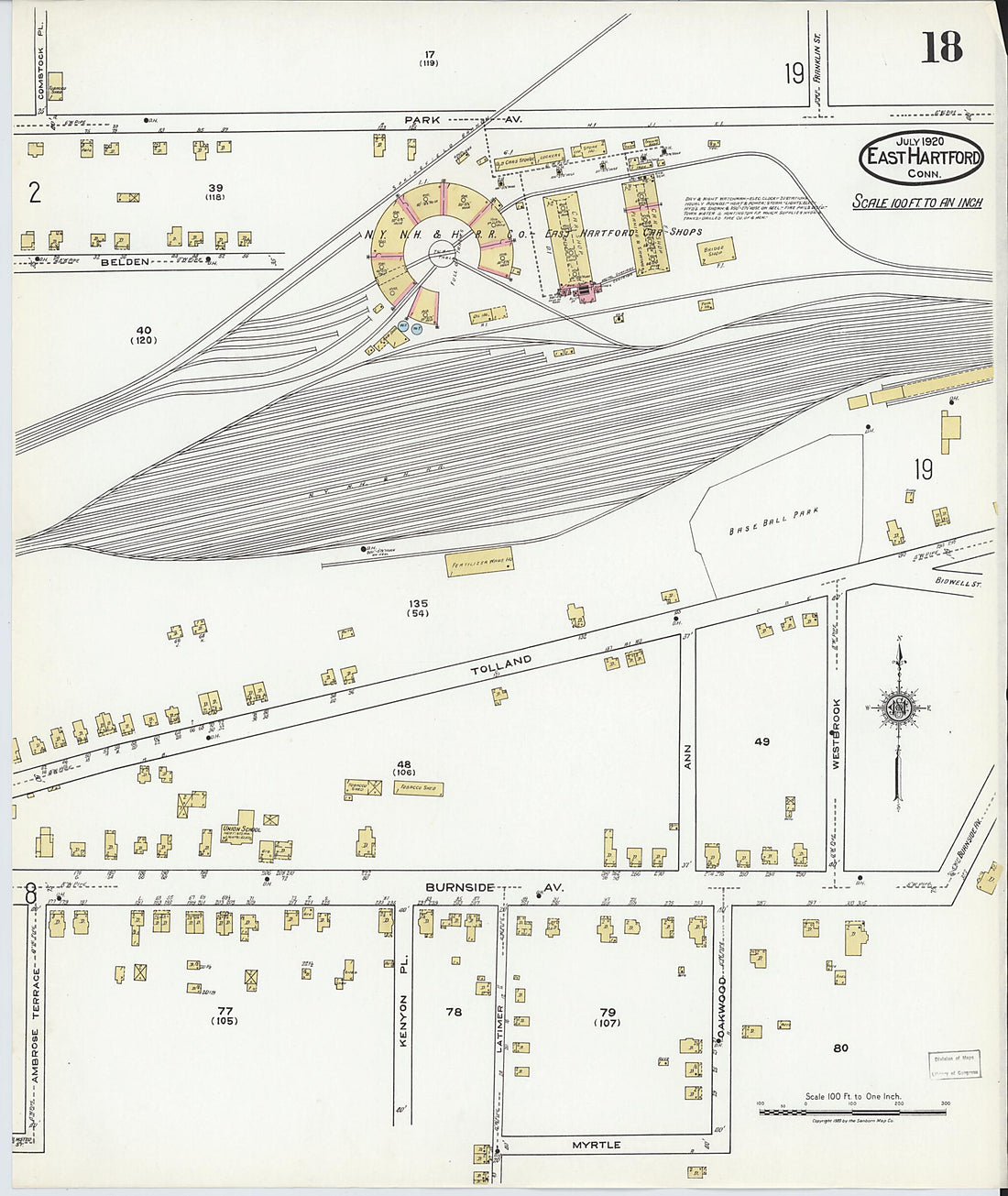 This old map of East Hartford, Hartford County, Connecticut was created by Sanborn Map Company in 1920