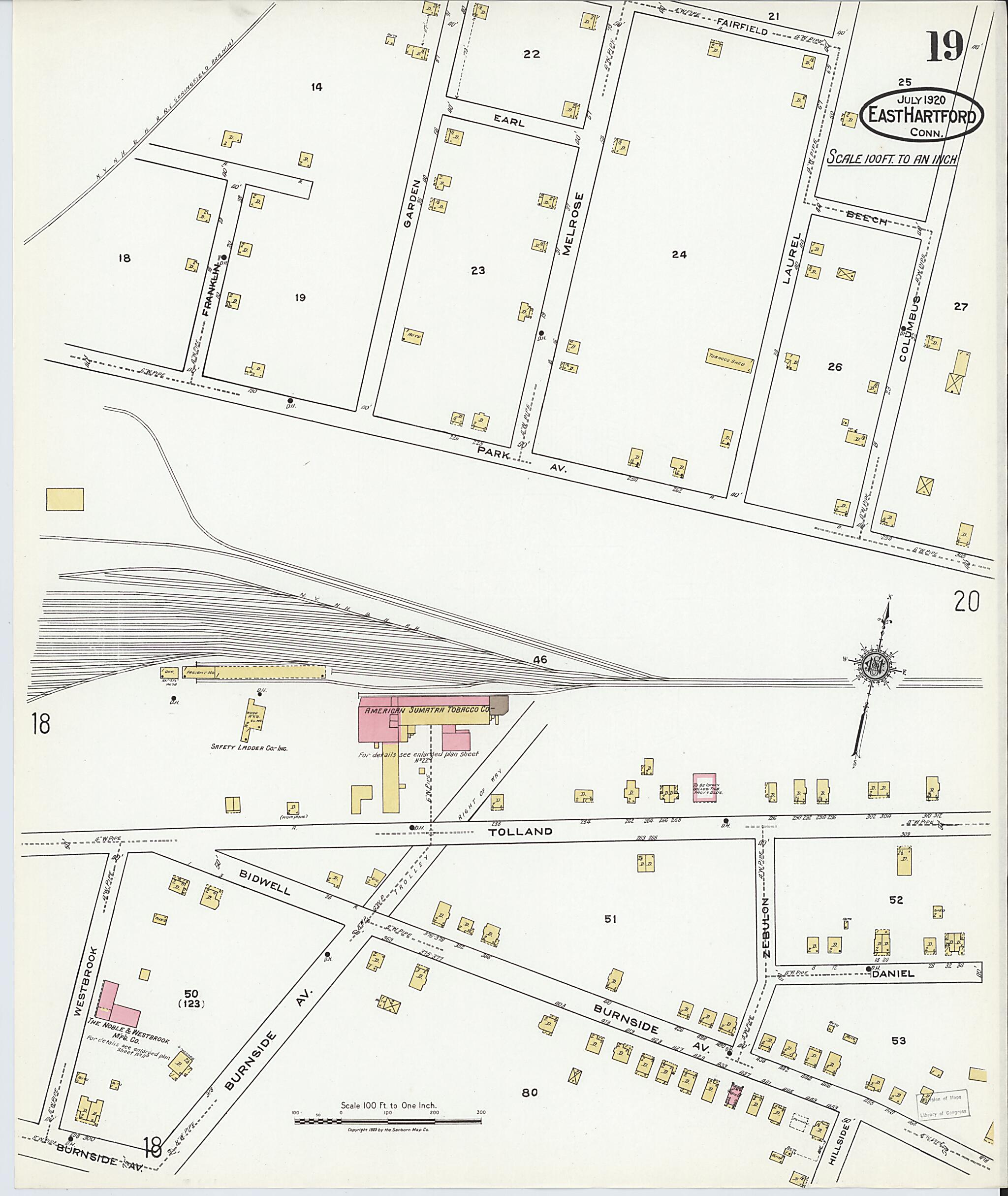 This old map of East Hartford, Hartford County, Connecticut was created by Sanborn Map Company in 1920