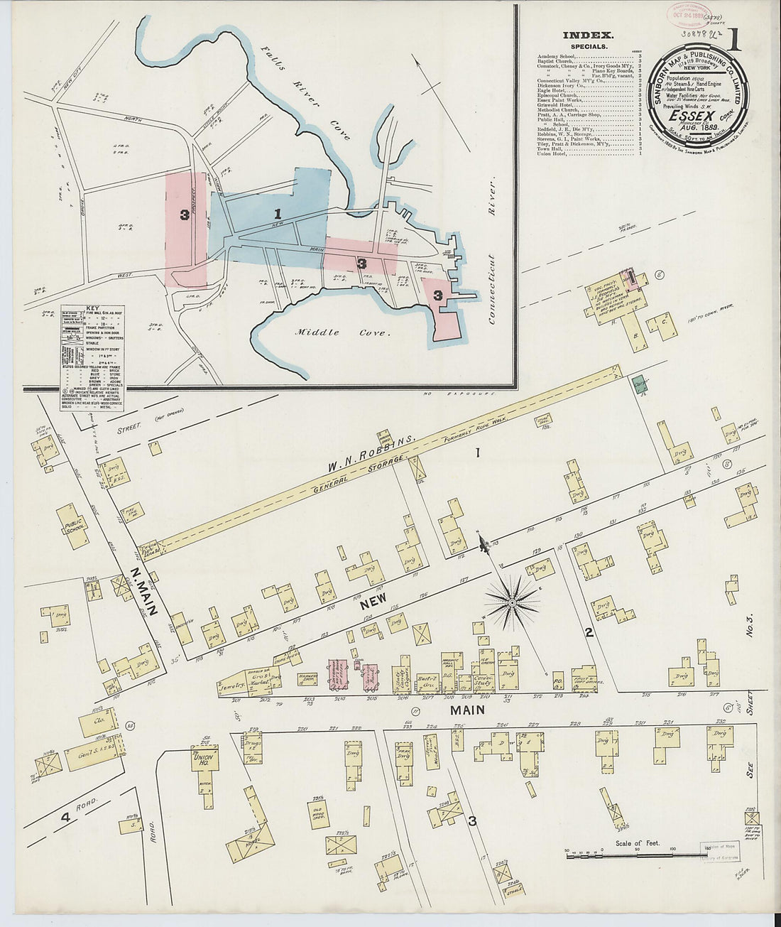 This old map of Essex, Middlesex County, Connecticut was created by Sanborn Map Company in 1889