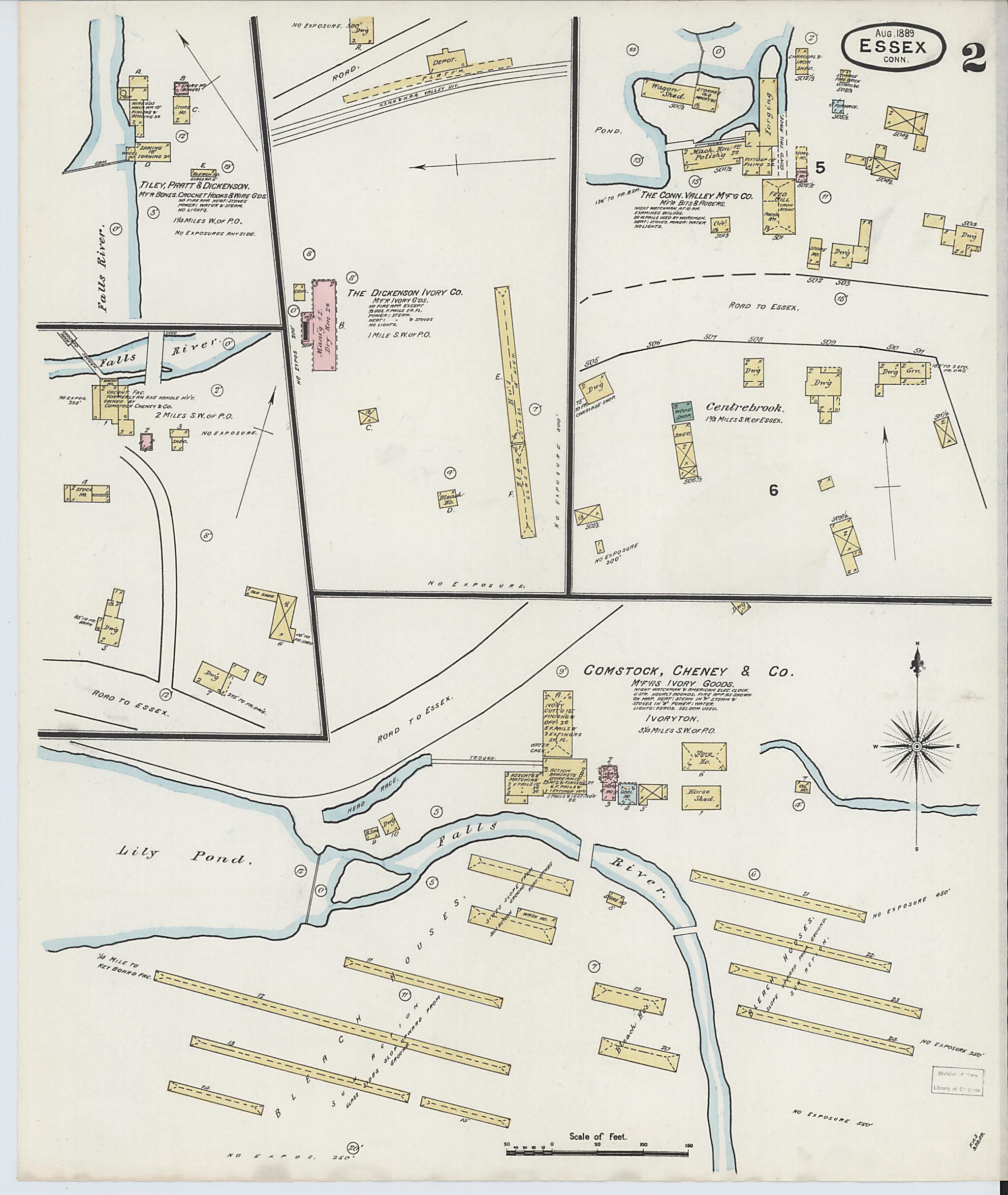 This old map of Essex, Middlesex County, Connecticut was created by Sanborn Map Company in 1889