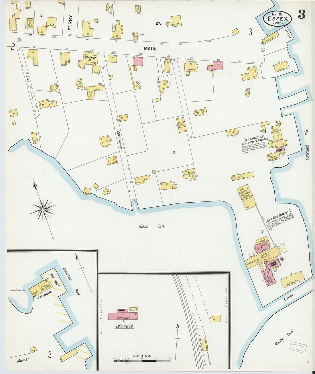 This old map of Essex, Middlesex County, Connecticut was created by Sanborn Map Company in 1901