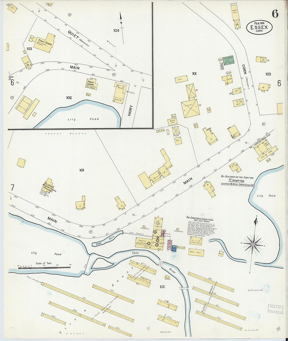 This old map of Essex, Middlesex County, Connecticut was created by Sanborn Map Company in 1908