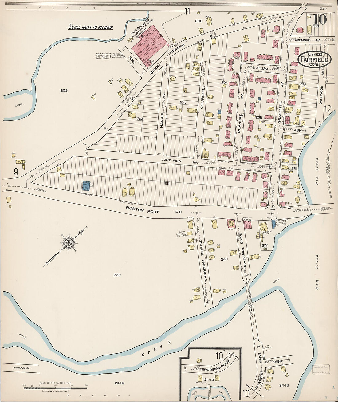 This old map of Fairfield, Fairfield County, Connecticut was created by Sanborn Map Company in 1922