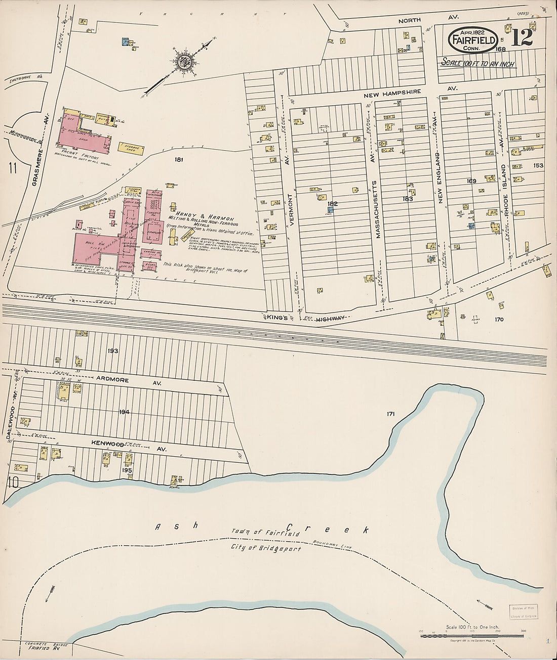 This old map of Fairfield, Fairfield County, Connecticut was created by Sanborn Map Company in 1922