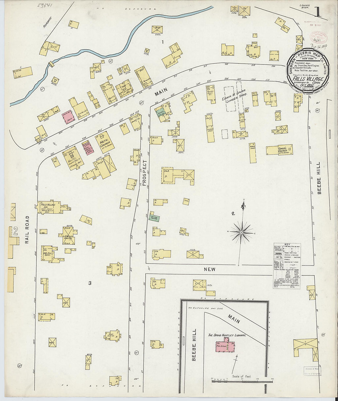This old map of Falls Village, Litchfield County, Connecticut was created by Sanborn Map Company in 1895
