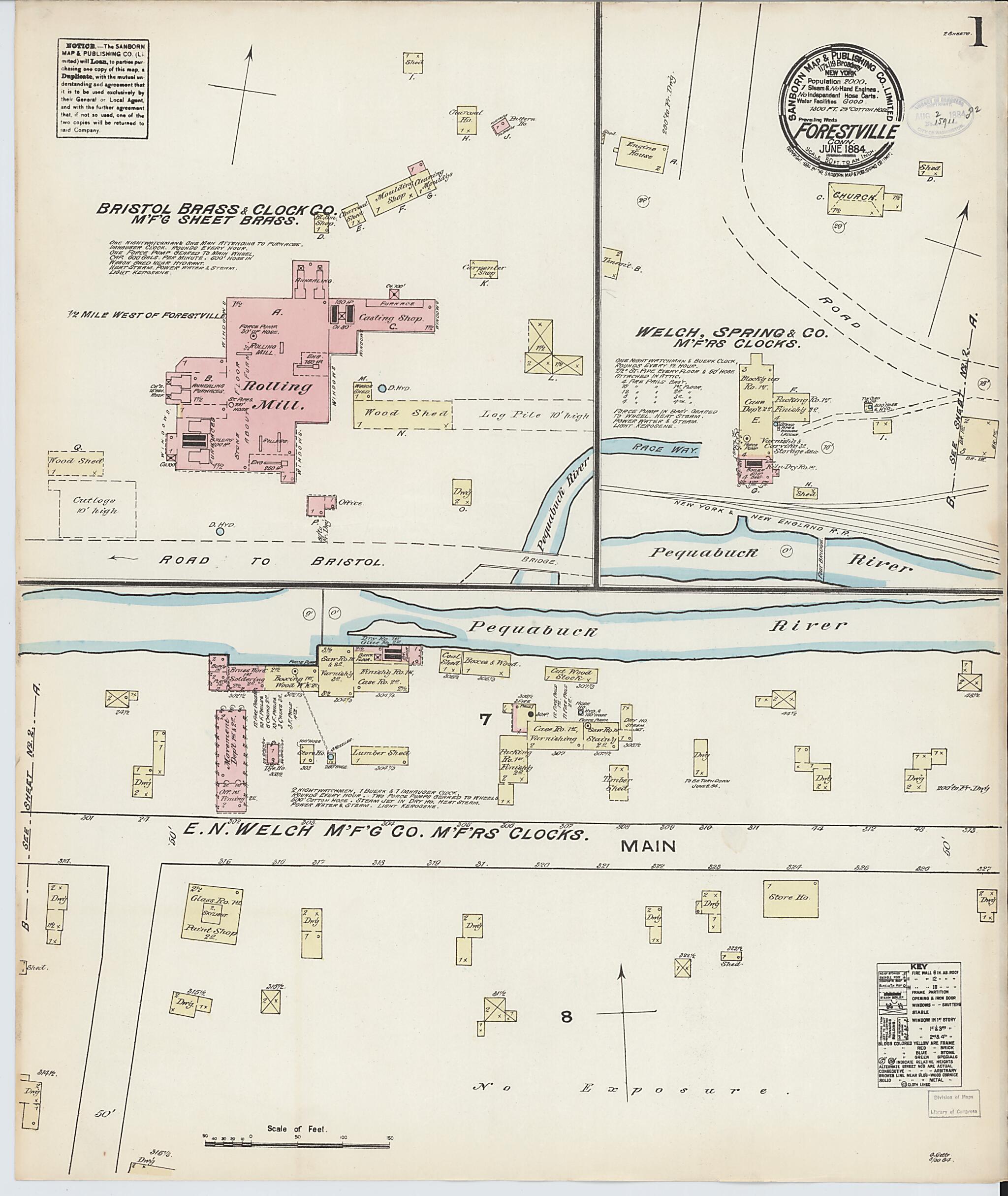 This old map of Forestville, Hartford County, Connecticut was created by Sanborn Map Company in 1884
