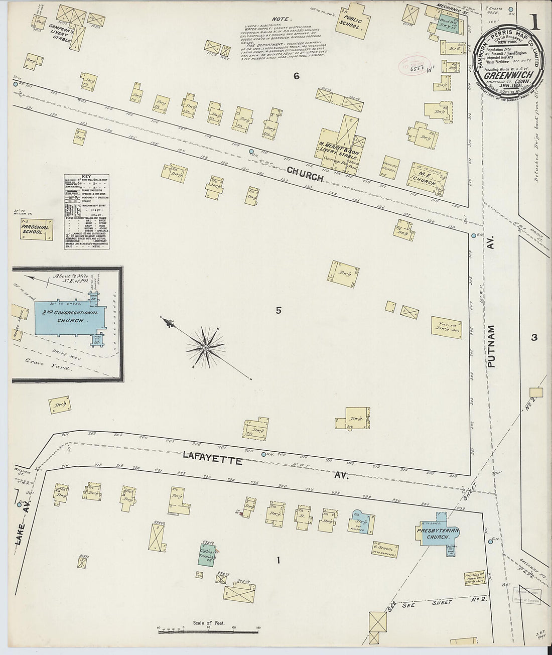 This old map of Greenwich, Fairfield County, Connecticut was created by Sanborn Map Company in 1891