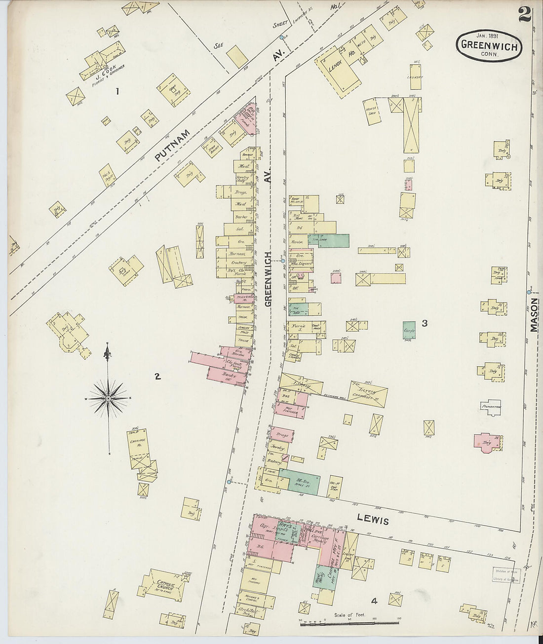This old map of Greenwich, Fairfield County, Connecticut was created by Sanborn Map Company in 1891